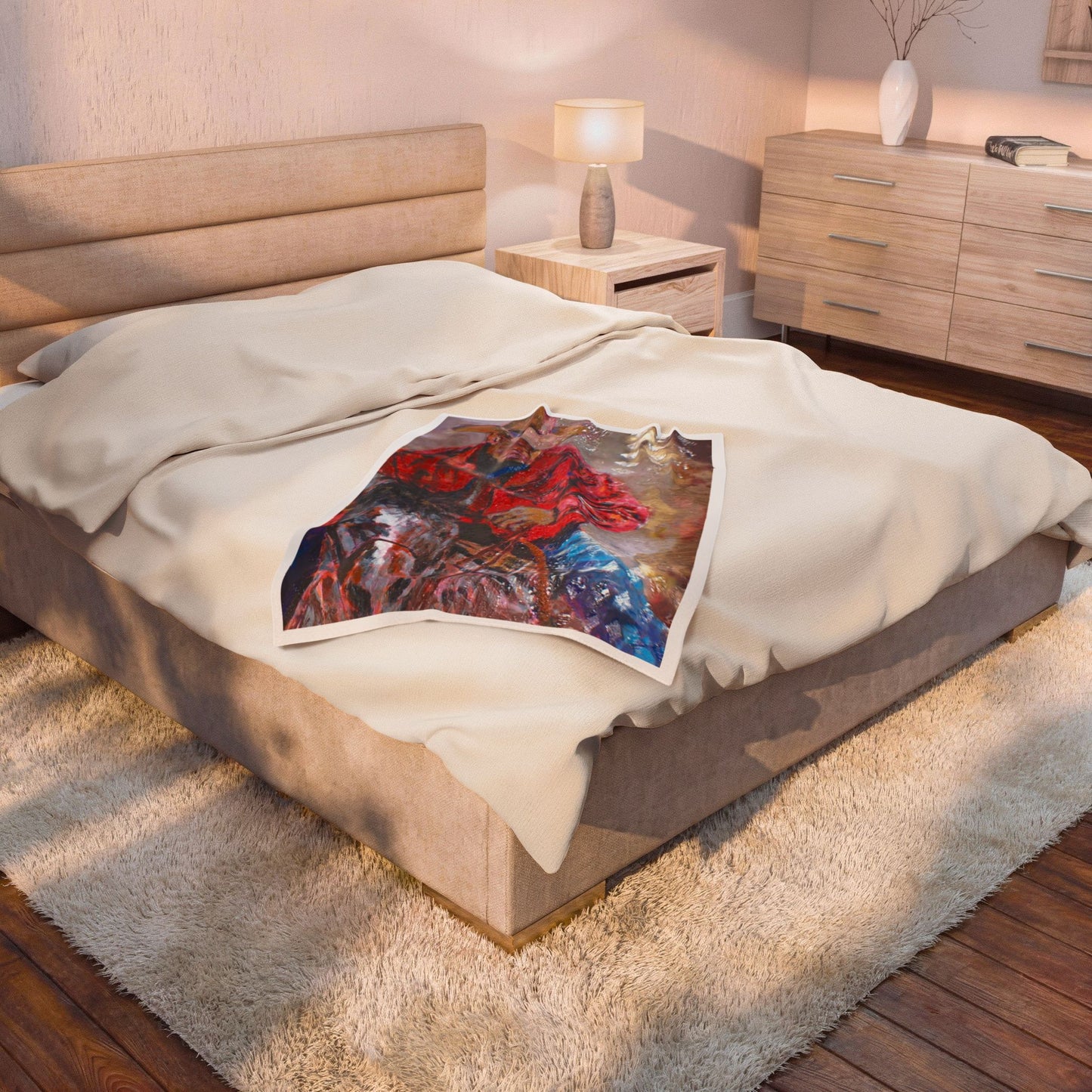 Western Cowboy Art Velveteen Plush Blanket – Vibrant Rodeo Horse & Rider Throw