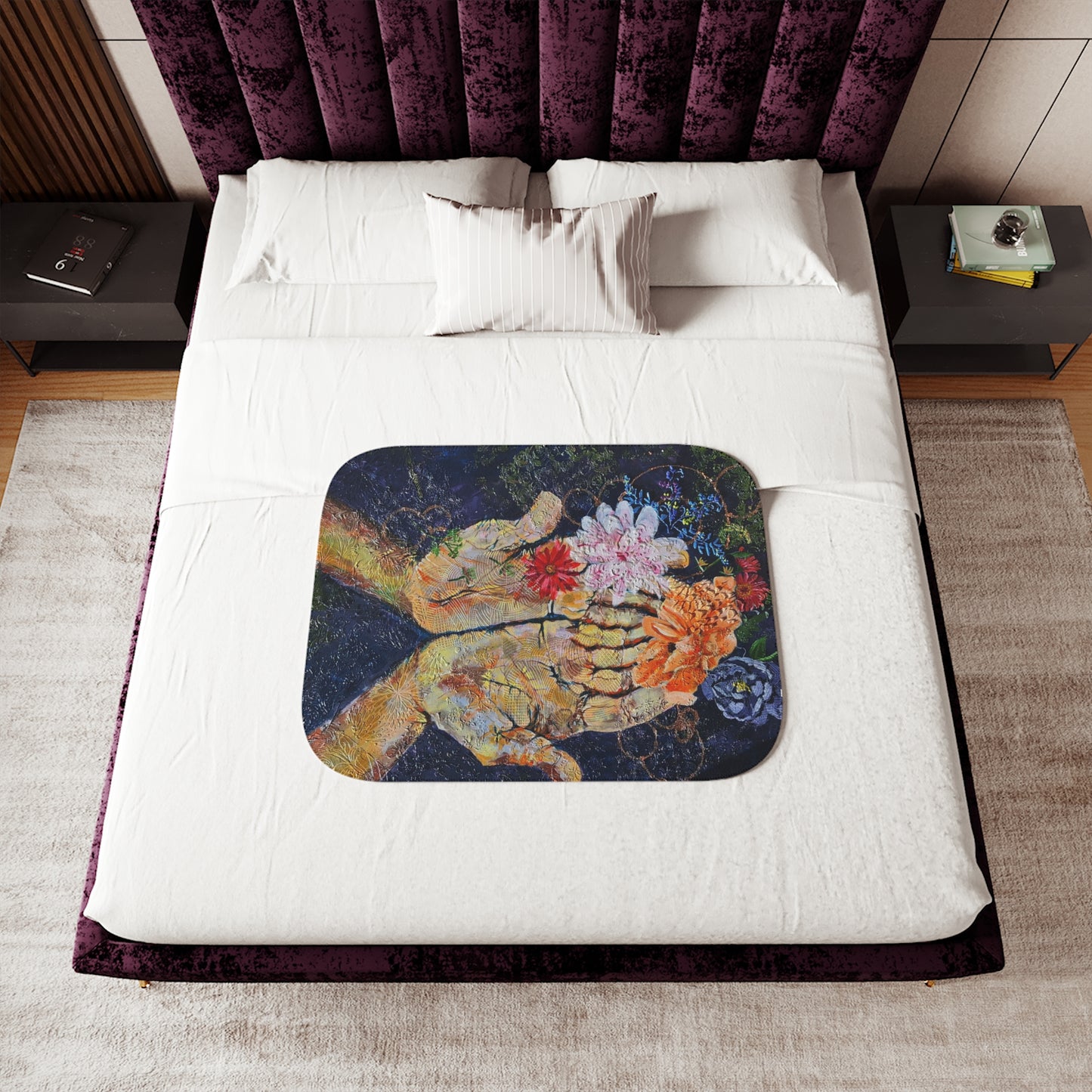 Cozy Floral Sherpa Blanket for Comfort, Soft Home Decor, Gift for Friends, Perfect for Winter Evenings, Warm Throw Blanket