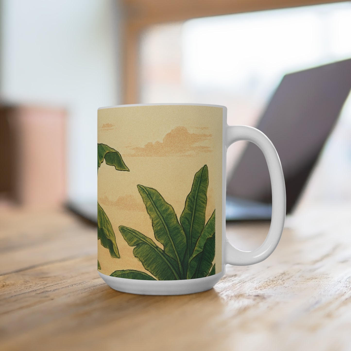 Tropical Leaves Mug, Coffee Cup for Plant Lovers, Gift for Nature Enthusiasts, Summer Vibes Drinkware, Housewarming Gift