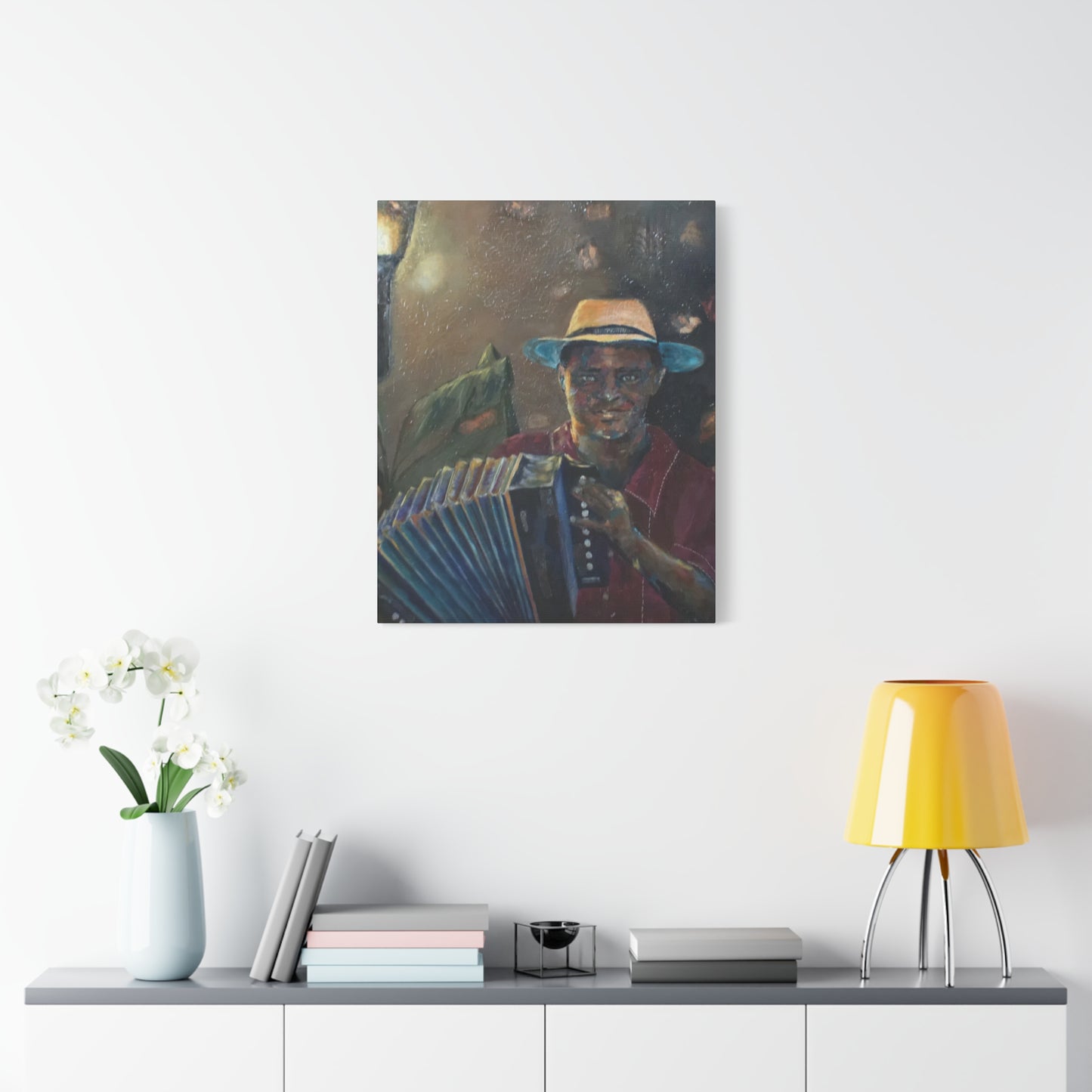 "Acordionista" Print on Matte Canvas - Merengue, Blues, Jazz Musician | Stretched 1.25" Wall Art