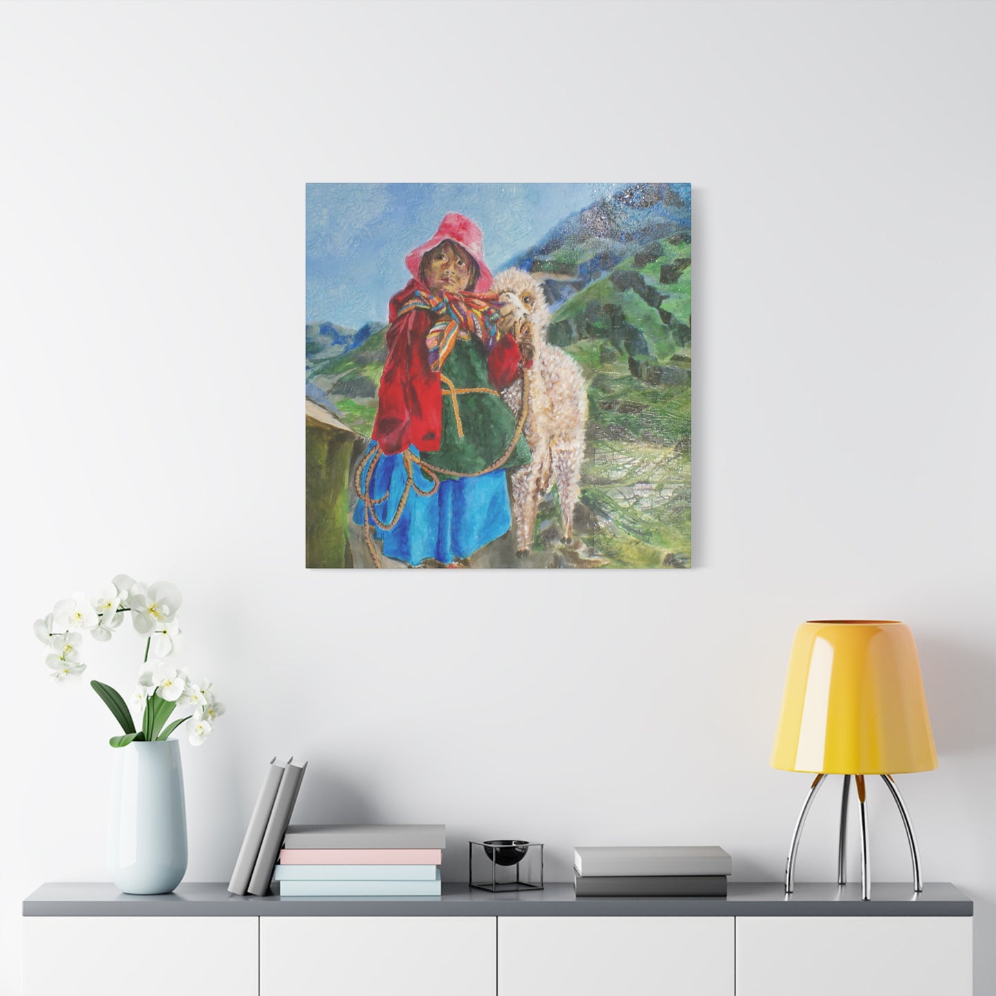 "Maria Had A Little Llama" Print on Matte Canvas - Child From The Andes | Stretched 1.25" Wall Art