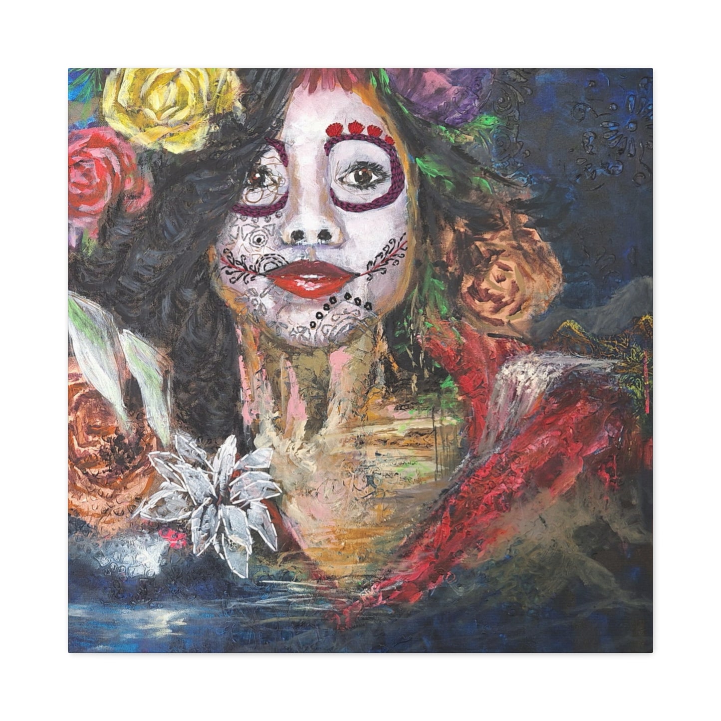 "Night Sugar" Print on Matte Canvas - Soulful Woman Sugarskull | Stretched 1.25" Wall Art
