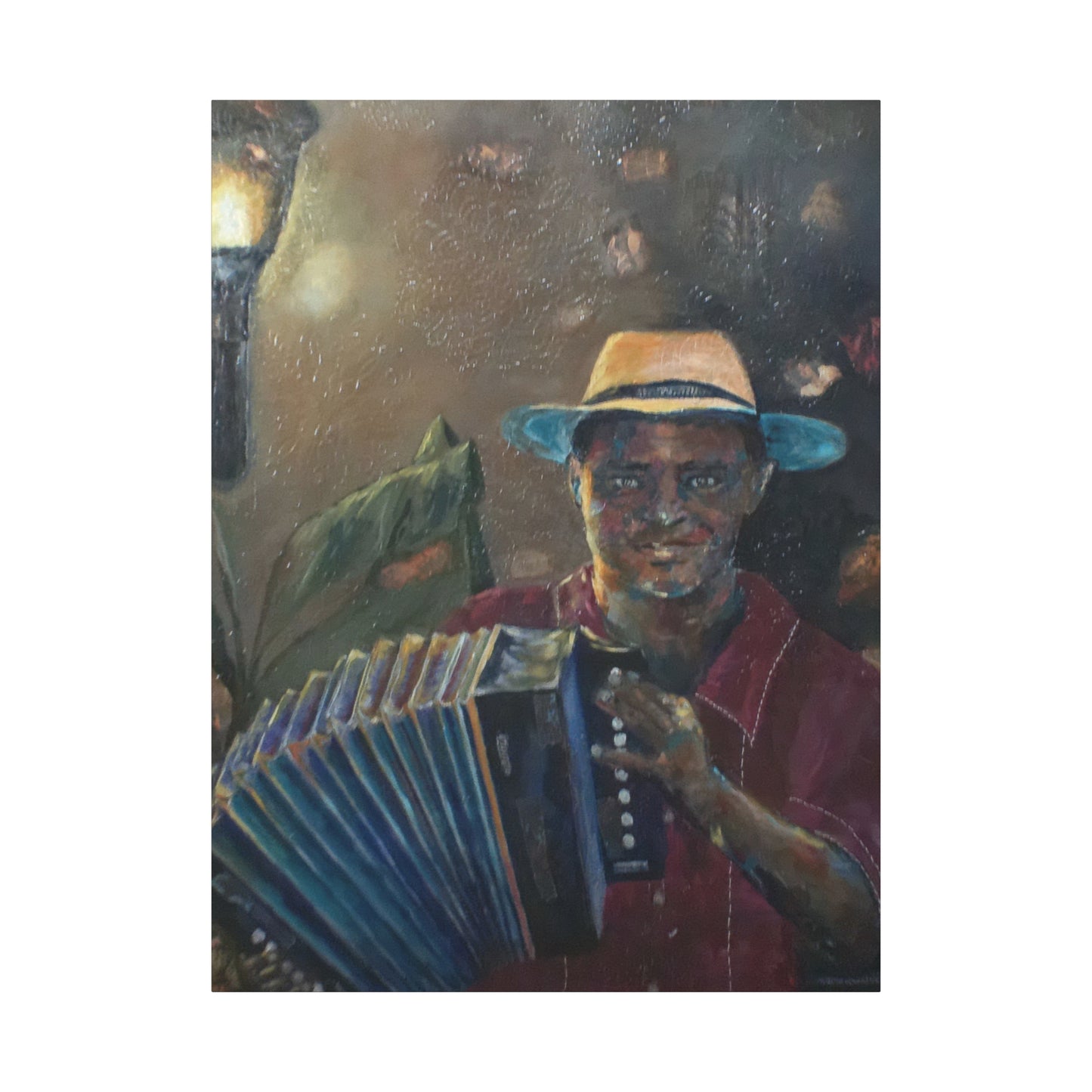 "Acordionista" Print on Matte Canvas - Merengue, Blues, Jazz Musician | Stretched 1.25" Wall Art
