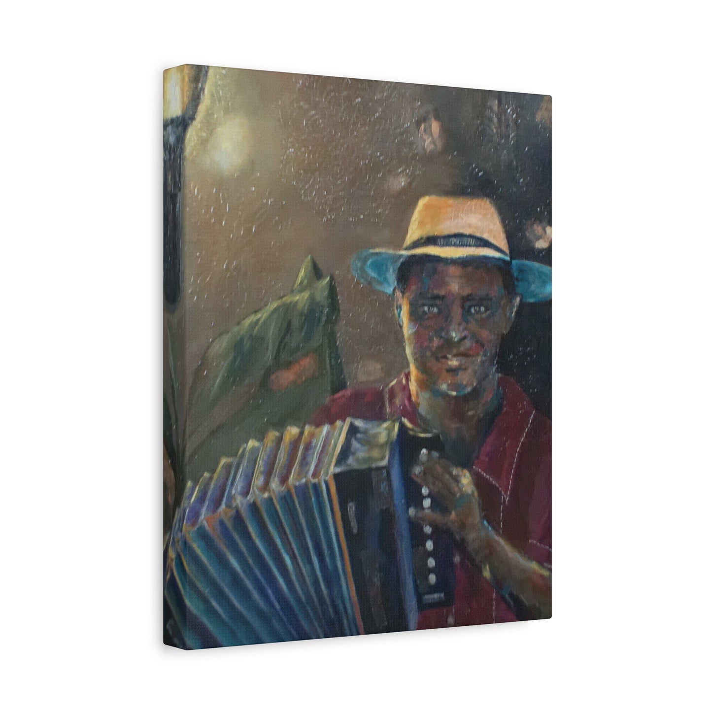 "Acordionista" Print on Matte Canvas - Merengue, Blues, Jazz Musician | Stretched 1.25" Wall Art
