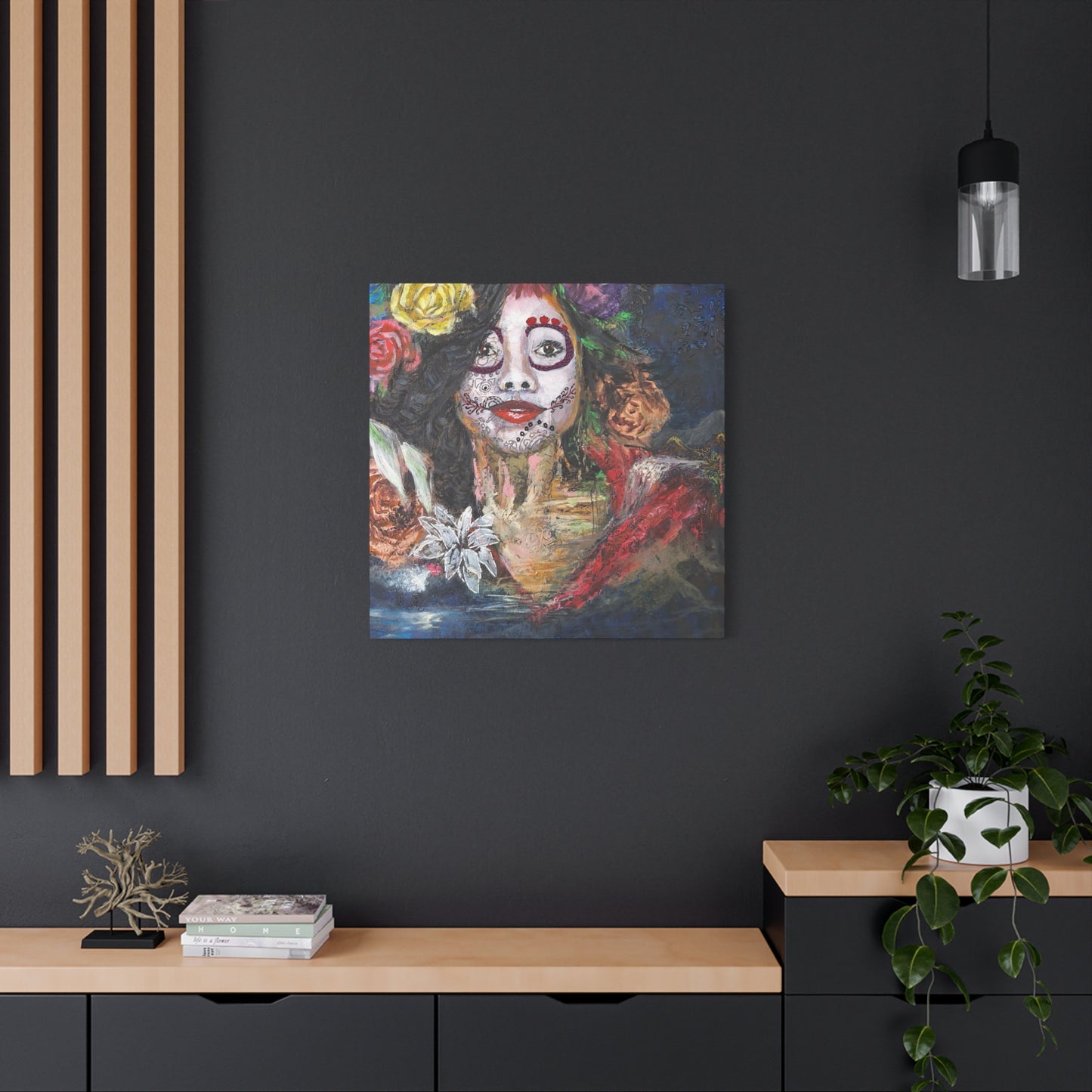 "Night Sugar" Print on Matte Canvas - Soulful Woman Sugarskull | Stretched 1.25" Wall Art