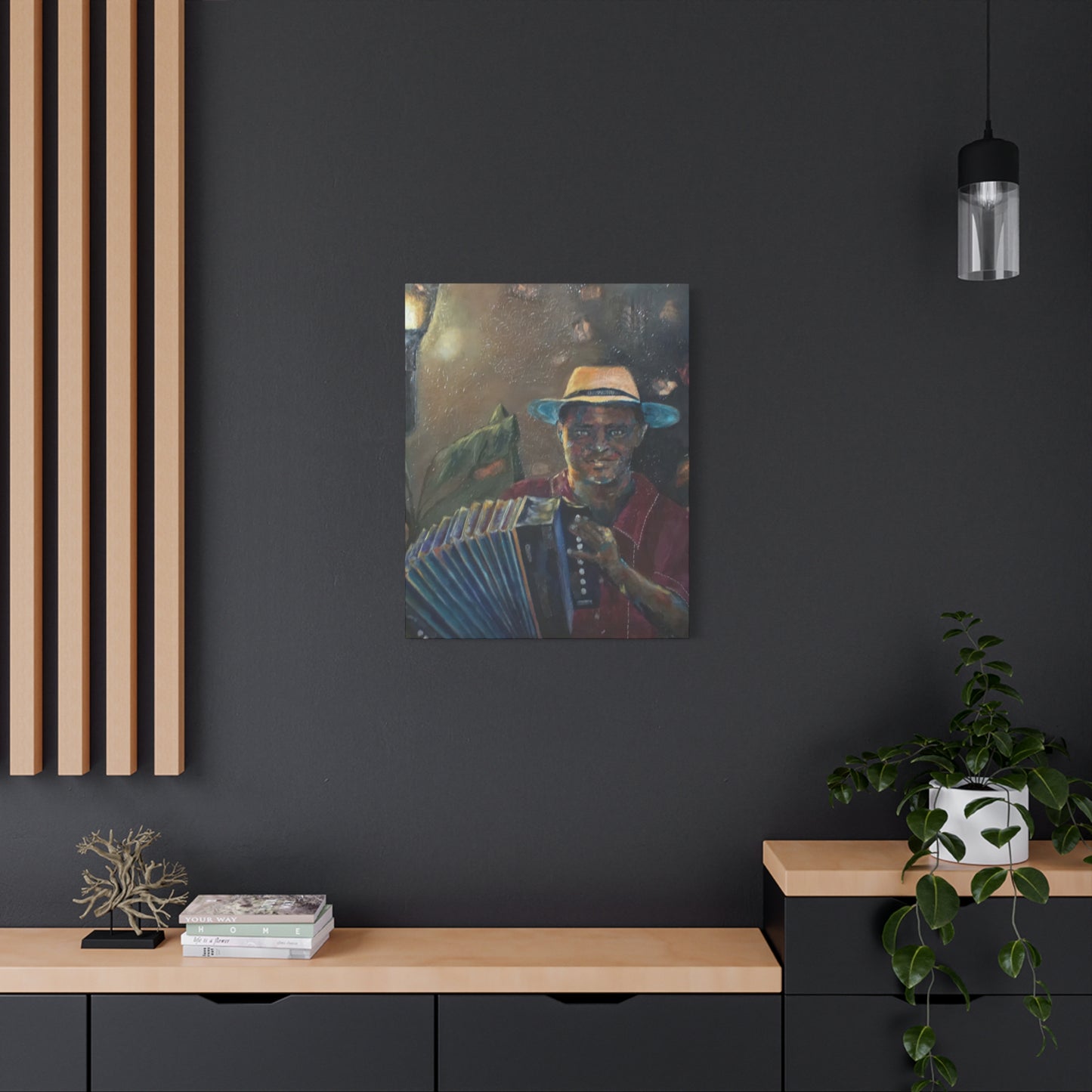 "Acordionista" Print on Matte Canvas - Merengue, Blues, Jazz Musician | Stretched 1.25" Wall Art