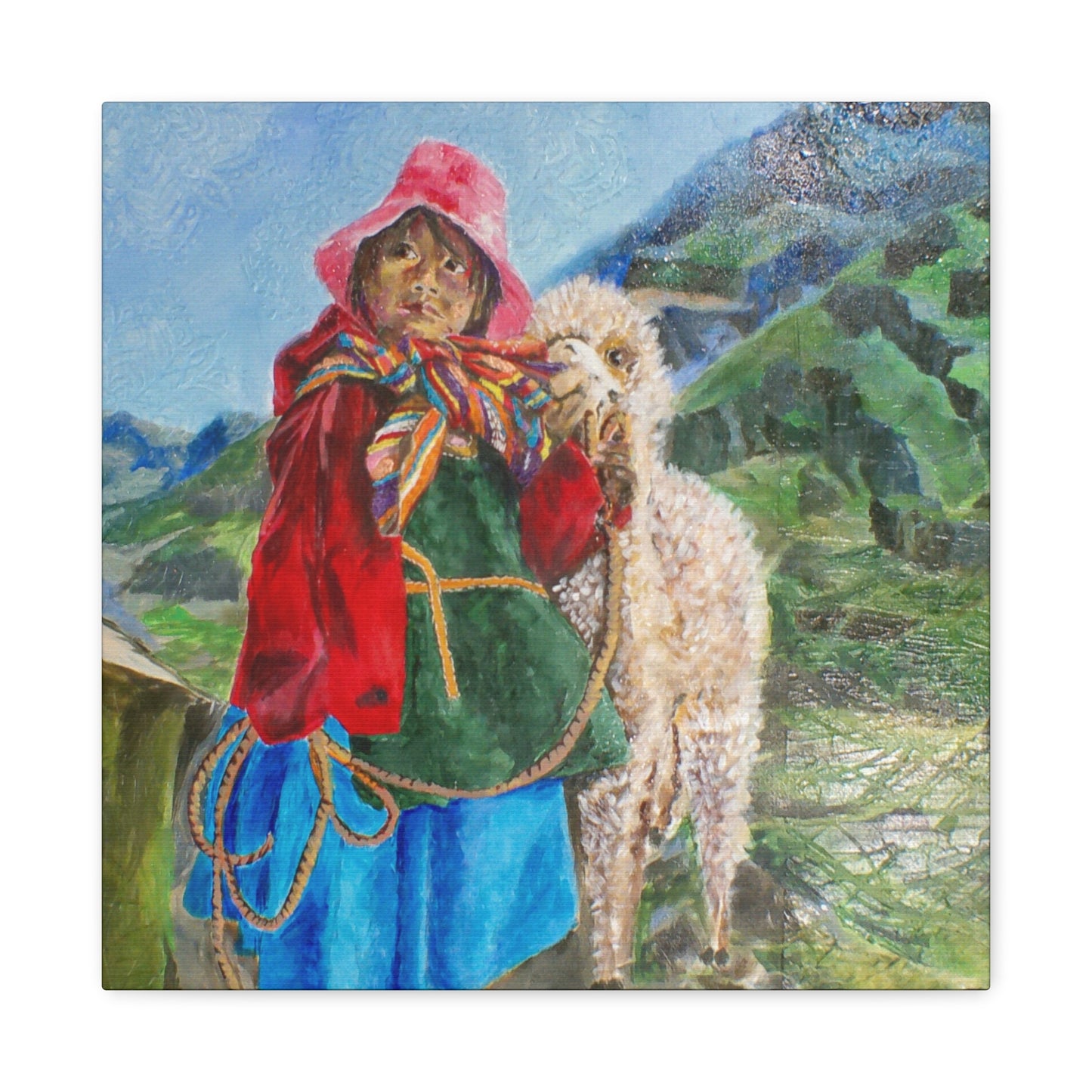 "Maria Had A Little Llama" Print on Matte Canvas - Child From The Andes | Stretched 1.25" Wall Art