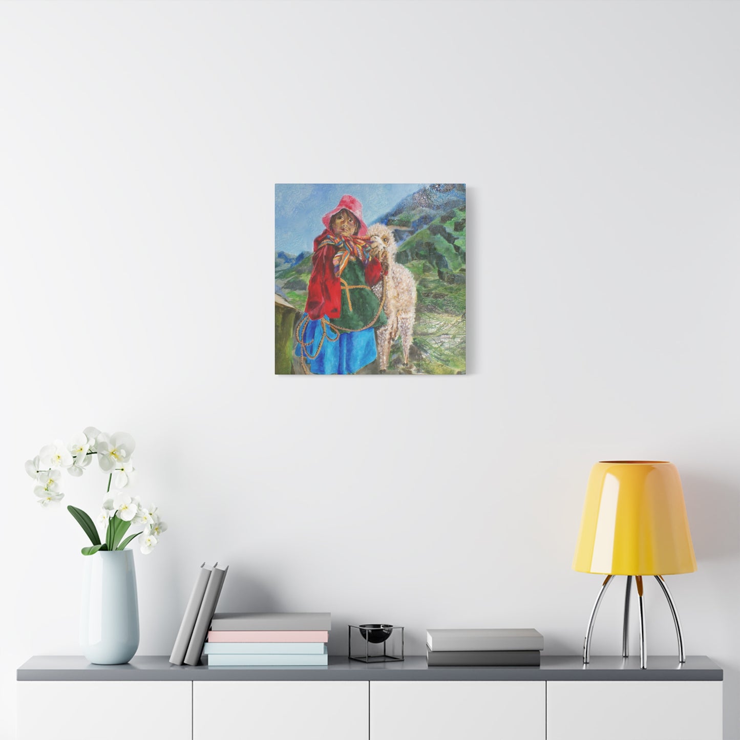 "Maria Had A Little Llama" Print on Matte Canvas - Child From The Andes | Stretched 1.25" Wall Art