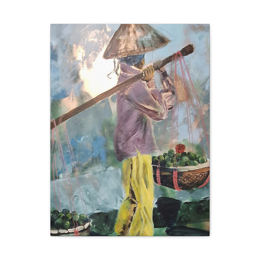 "Life Gave Her Lemons" Print on Matte Canvas - Asian Woman at the Market | Stretched 1.25" Wall Art