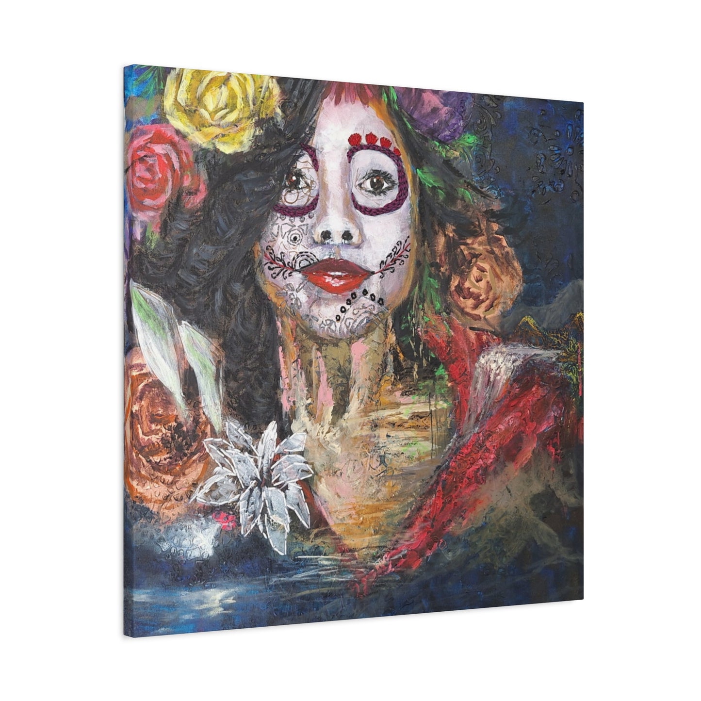 "Night Sugar" Print on Matte Canvas - Soulful Woman Sugarskull | Stretched 1.25" Wall Art
