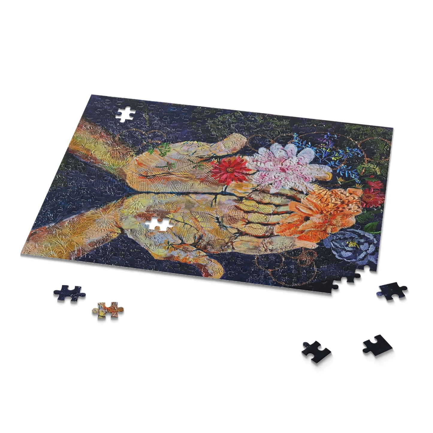 Hands and Flowers Gratitude Puzzle - 120, 252, 500-Piece Jigsaw, Artistic Decor, Halloween, Celebrations, Gift for Puzzle Lovers