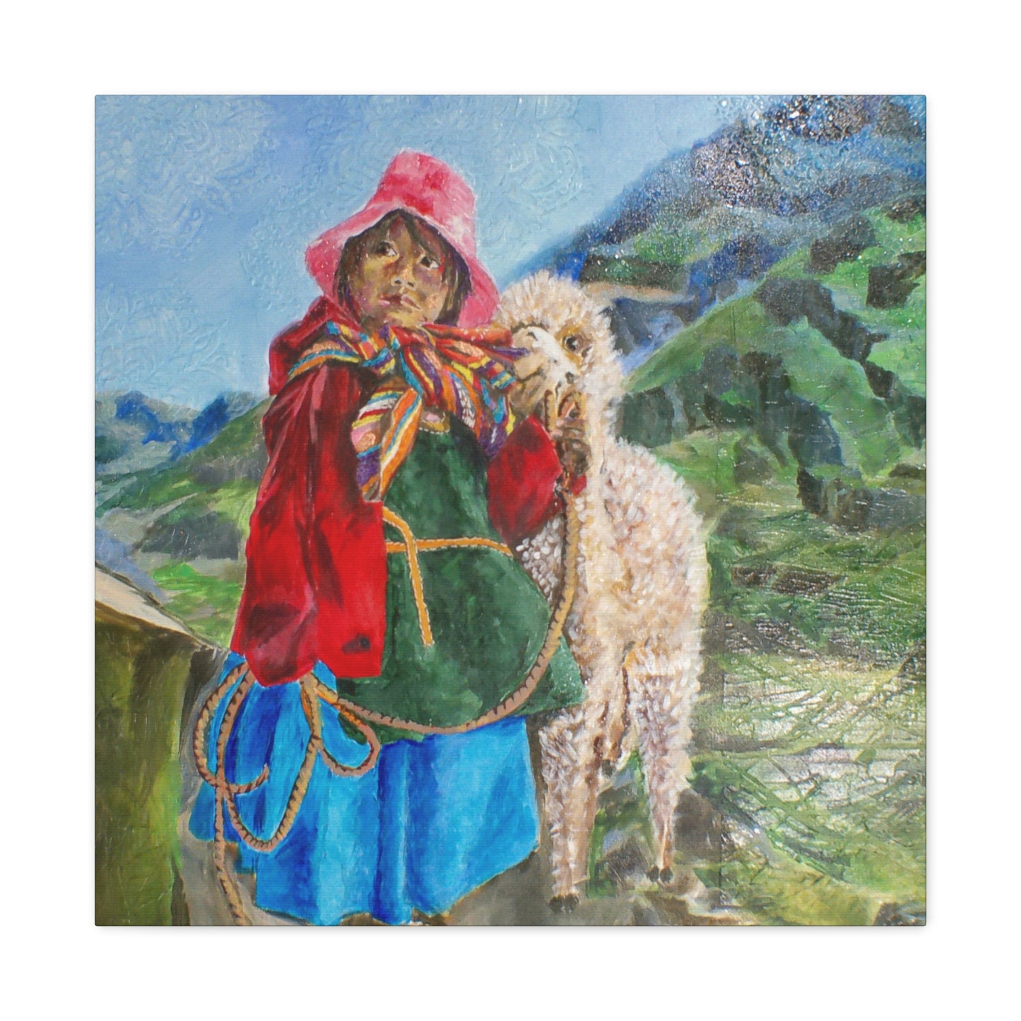 "Maria Had A Little Llama" Print on Matte Canvas - Child From The Andes | Stretched 1.25" Wall Art