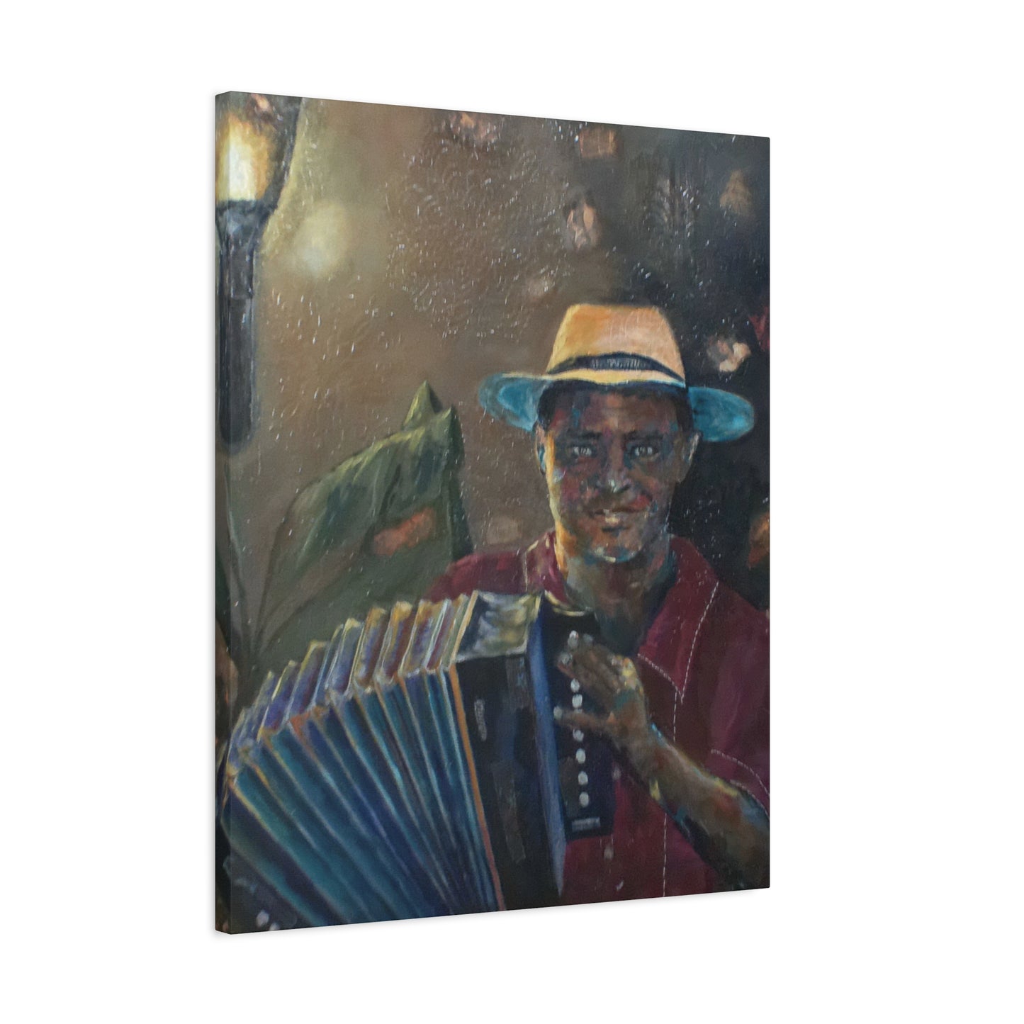 "Acordionista" Print on Matte Canvas - Merengue, Blues, Jazz Musician | Stretched 1.25" Wall Art