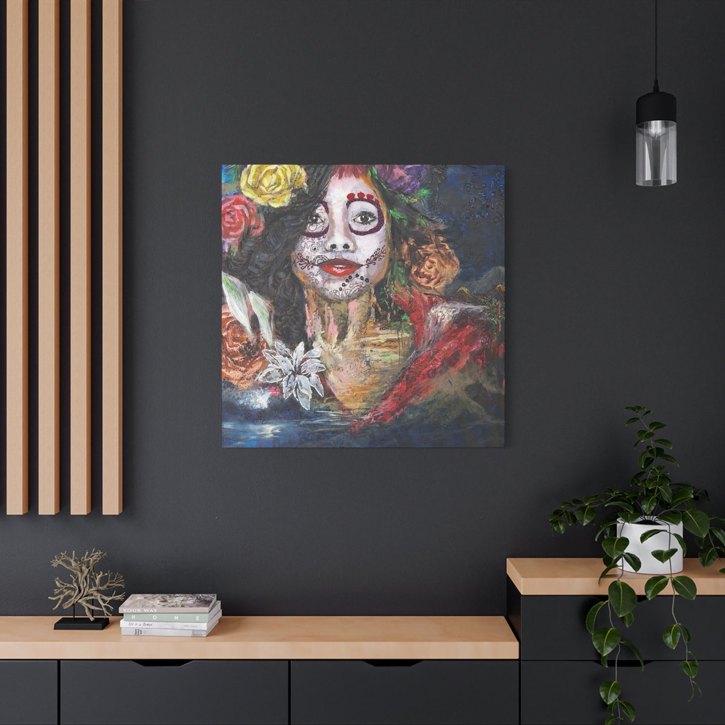"Night Sugar" Print on Matte Canvas - Soulful Woman Sugarskull | Stretched 1.25" Wall Art