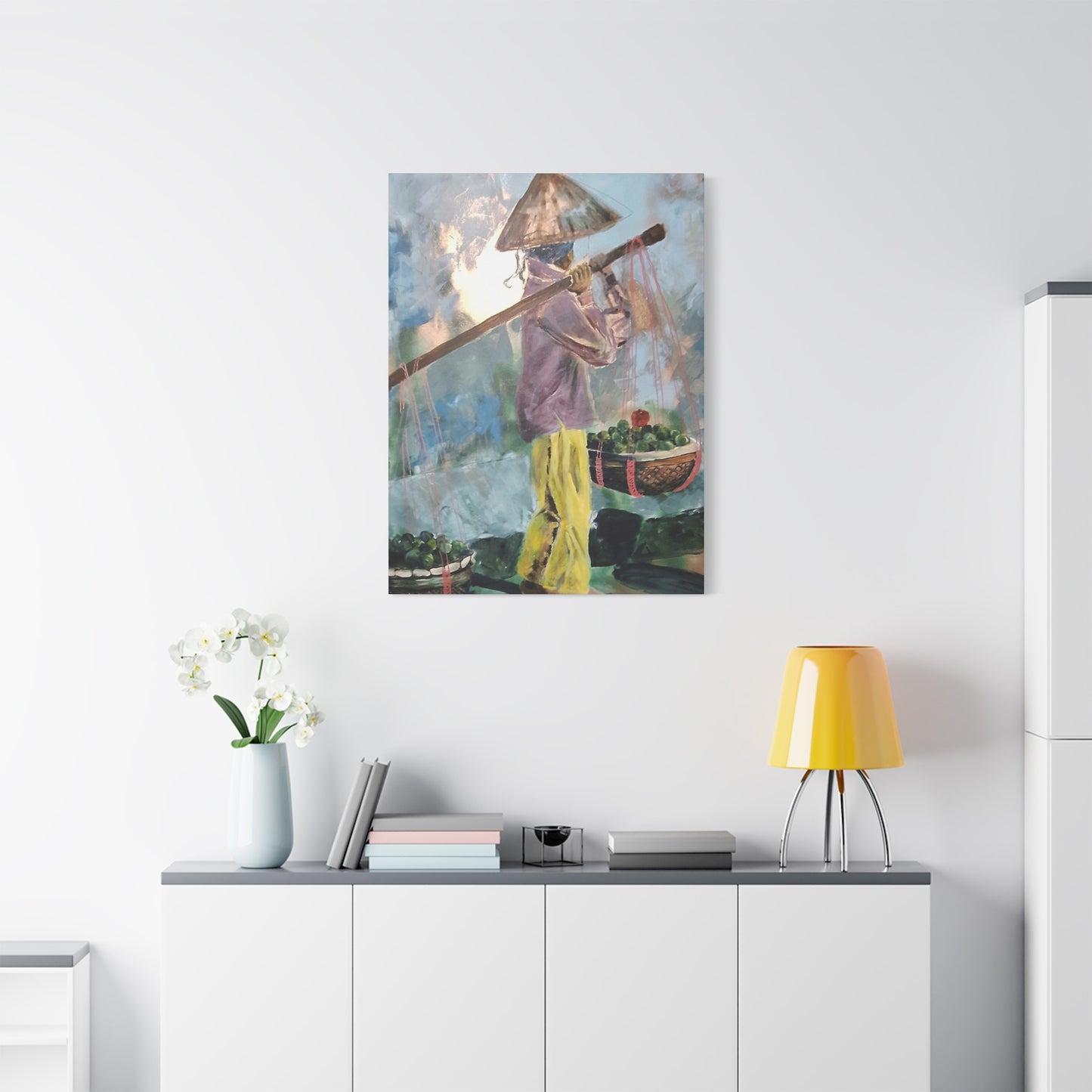 "Life Gave Her Lemons" Print on Matte Canvas - Asian Woman at the Market | Stretched 1.25" Wall Art