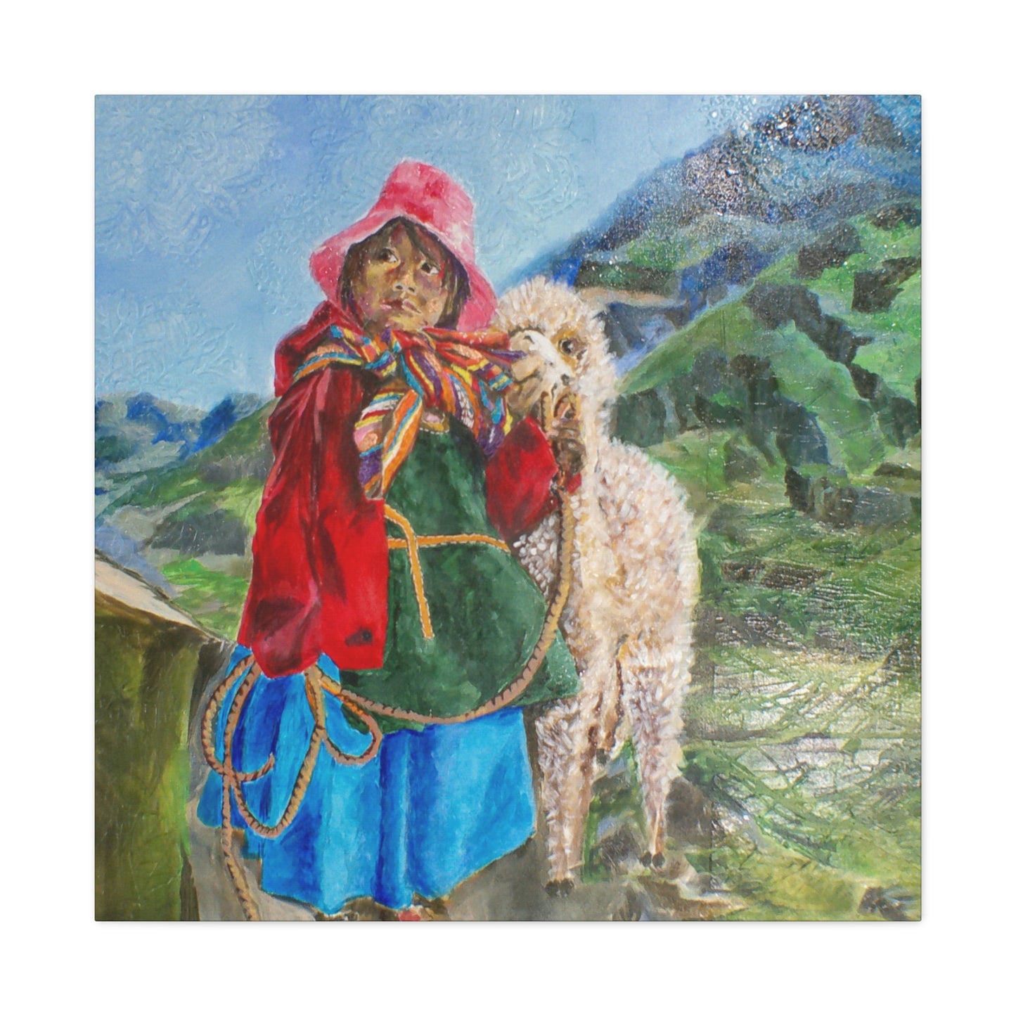 "Maria Had A Little Llama" Print on Matte Canvas - Child From The Andes | Stretched 1.25" Wall Art