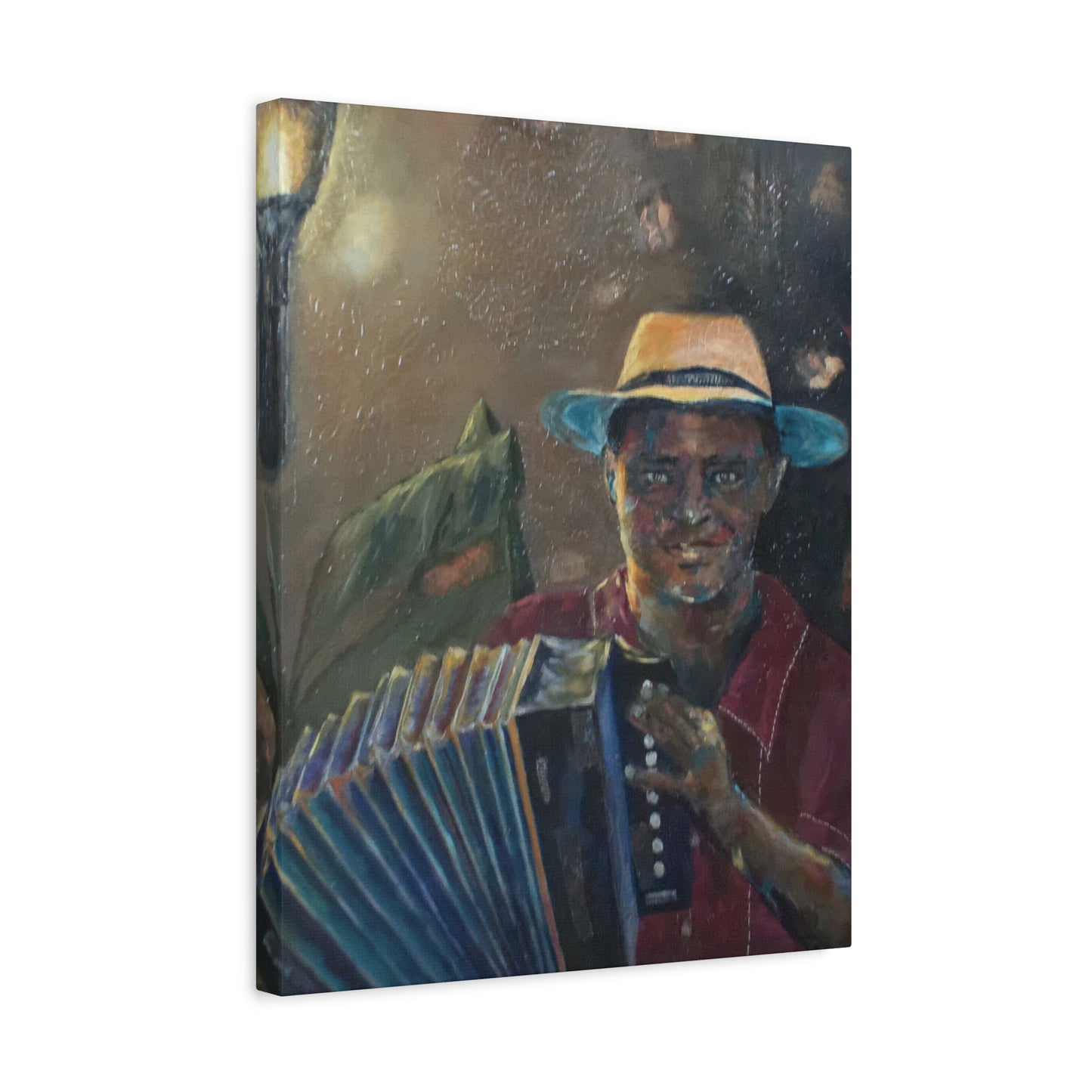 "Acordionista" Print on Matte Canvas - Merengue, Blues, Jazz Musician | Stretched 1.25" Wall Art