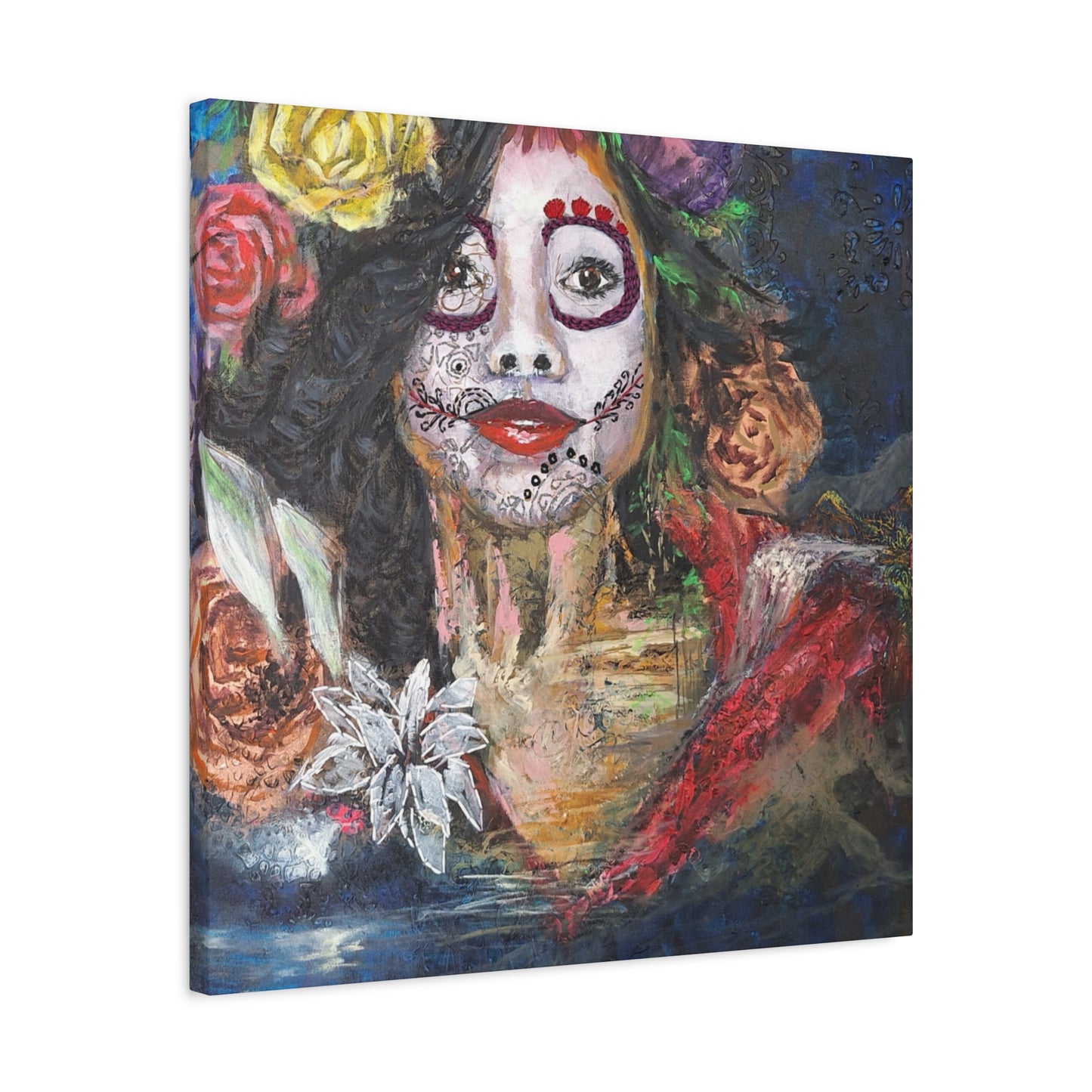 "Night Sugar" Print on Matte Canvas - Soulful Woman Sugarskull | Stretched 1.25" Wall Art