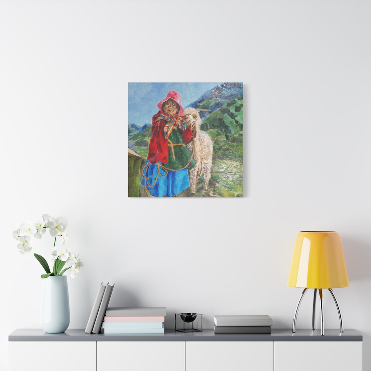 "Maria Had A Little Llama" Print on Matte Canvas - Child From The Andes | Stretched 1.25" Wall Art