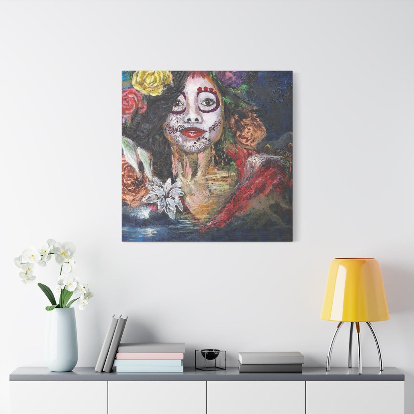 "Night Sugar" Print on Matte Canvas - Soulful Woman Sugarskull | Stretched 1.25" Wall Art