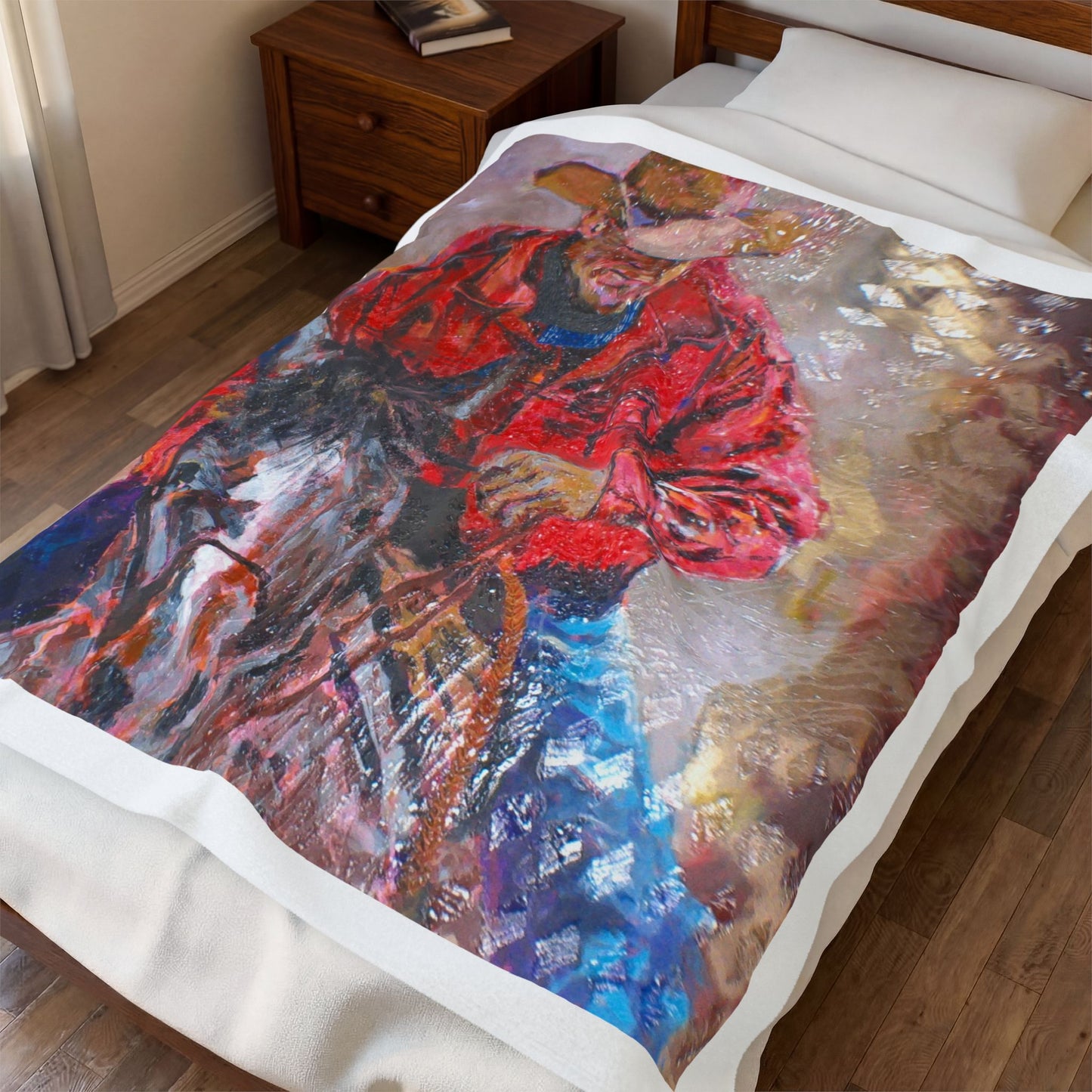 Western Cowboy Art Velveteen Plush Blanket – Vibrant Rodeo Horse & Rider Throw