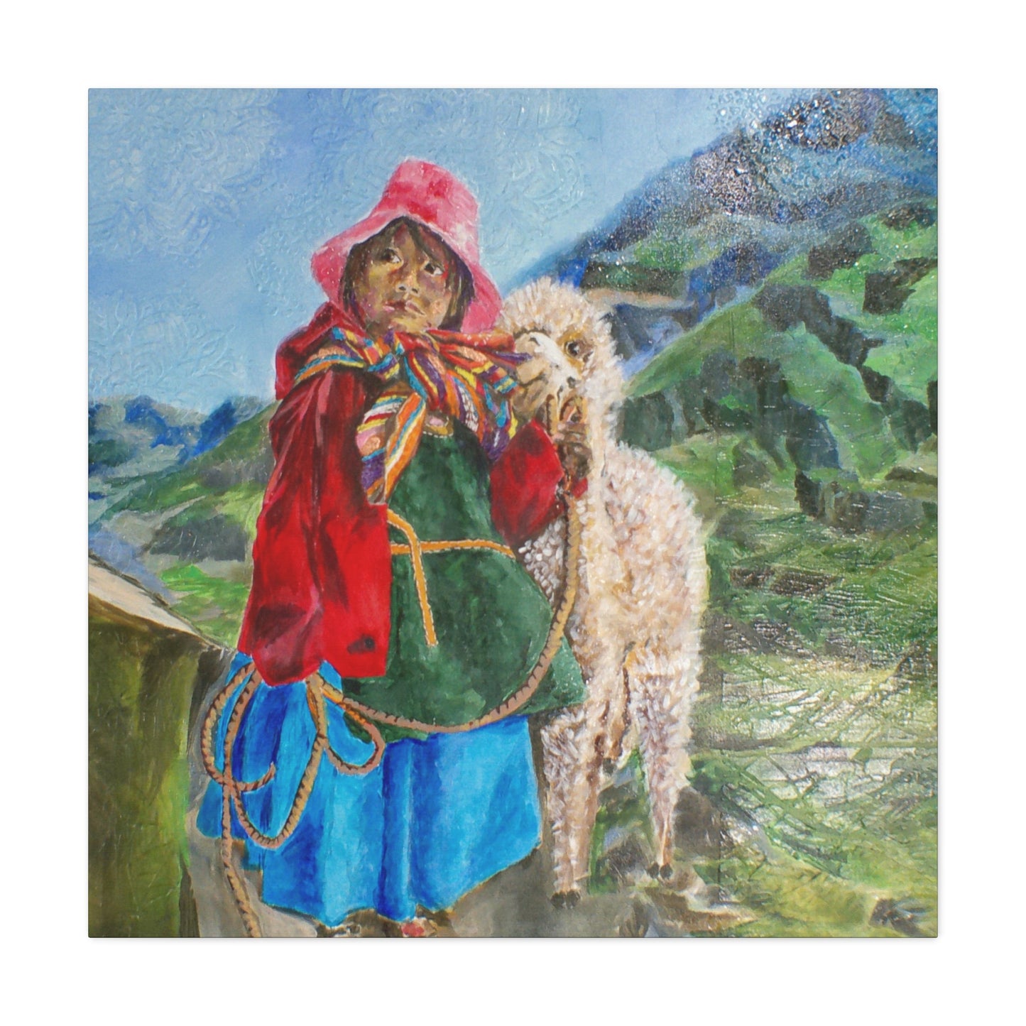 "Maria Had A Little Llama" Print on Matte Canvas - Child From The Andes | Stretched 1.25" Wall Art