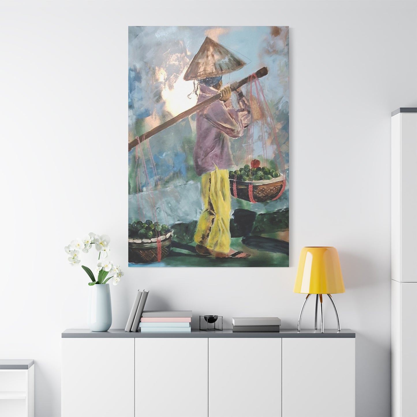 "Life Gave Her Lemons" Print on Matte Canvas - Asian Woman at the Market | Stretched 1.25" Wall Art