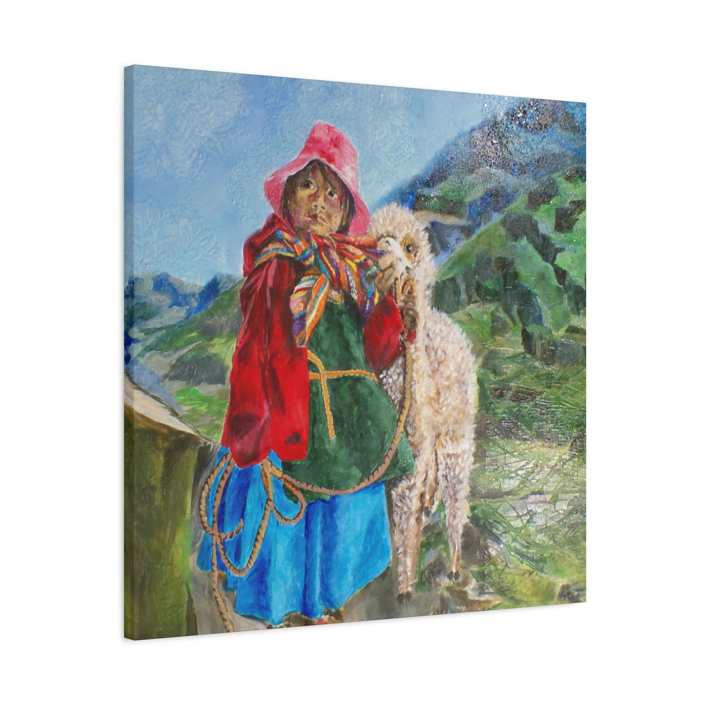 "Maria Had A Little Llama" Print on Matte Canvas - Child From The Andes | Stretched 1.25" Wall Art