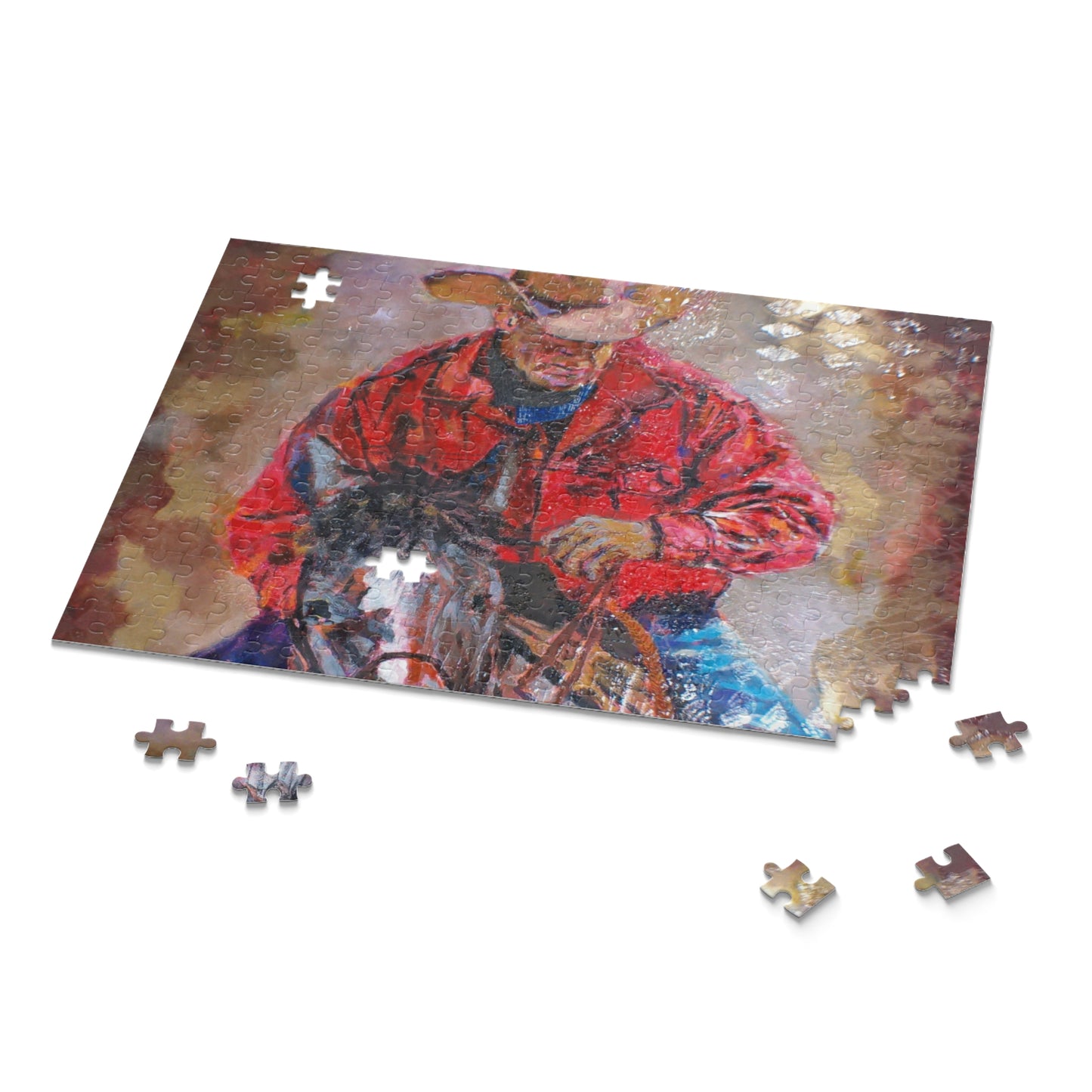 Western Cowboy Horse Riding Puzzle — Patriotic American Man Jigsaw (120/252/500 pcs)