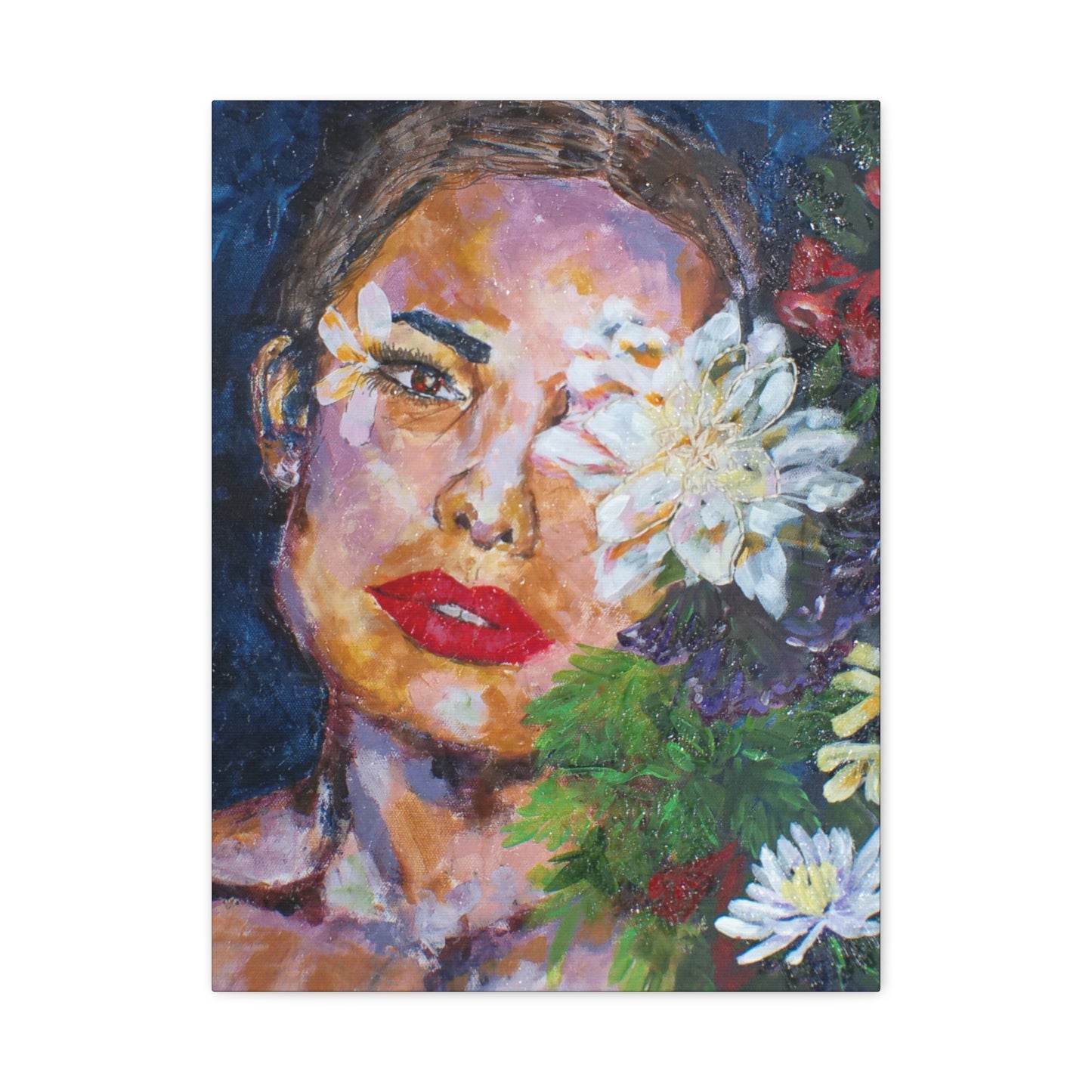 "American Beauty" Print on Matte Canvas - Beautiful Woman With Flowers | Stretched 1.25" Wall Art