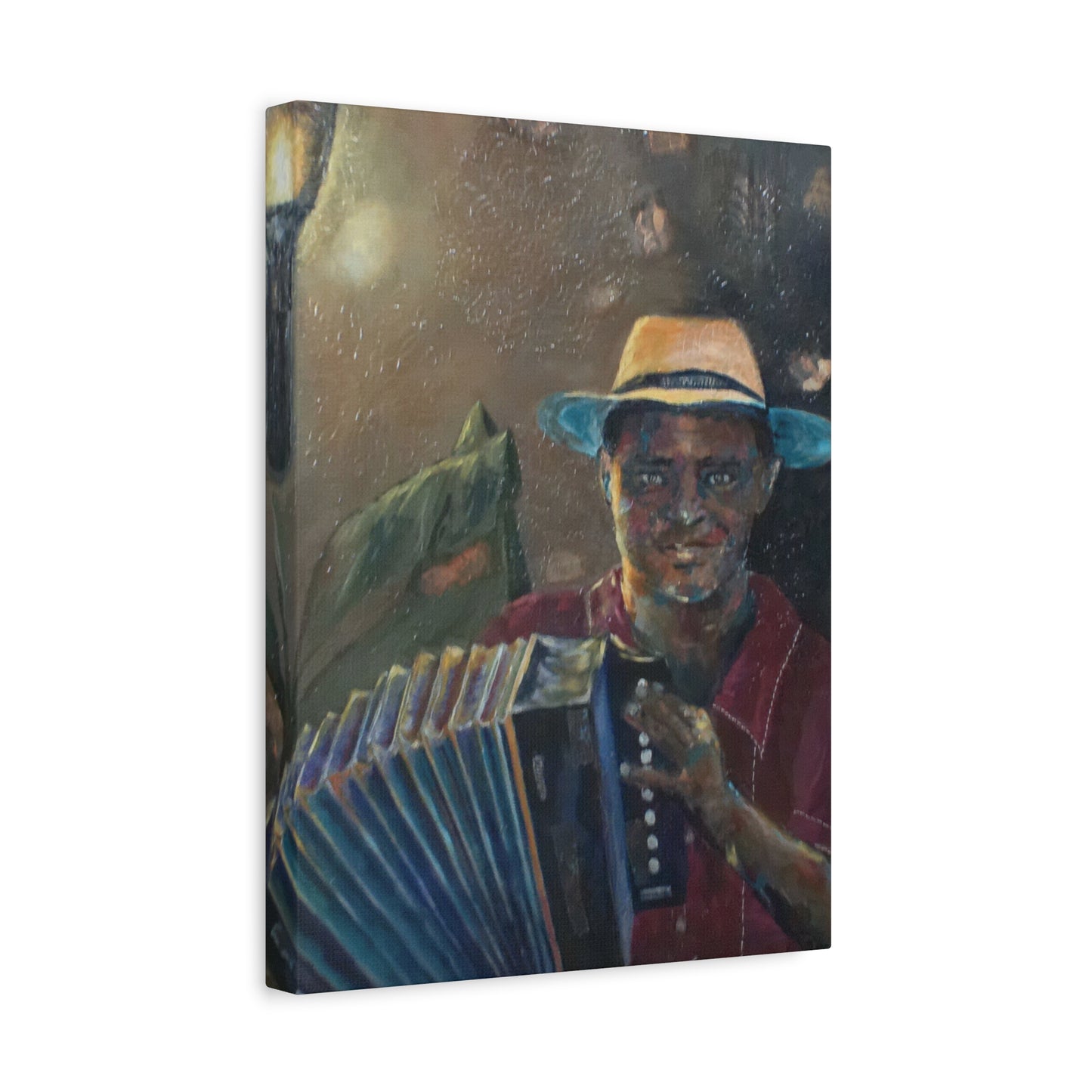 "Acordionista" Print on Matte Canvas - Merengue, Blues, Jazz Musician | Stretched 1.25" Wall Art
