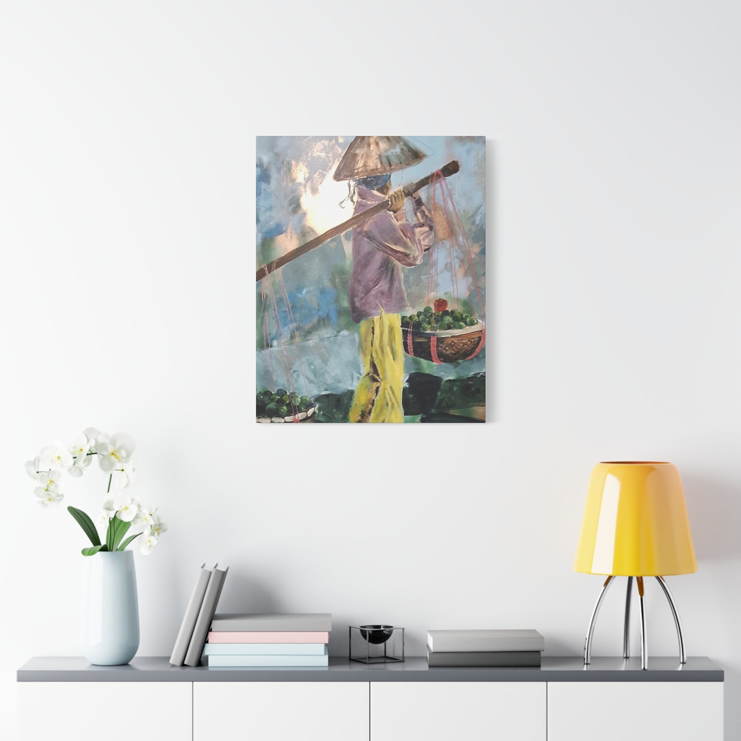 "Life Gave Her Lemons" Print on Matte Canvas - Asian Woman at the Market | Stretched 1.25" Wall Art