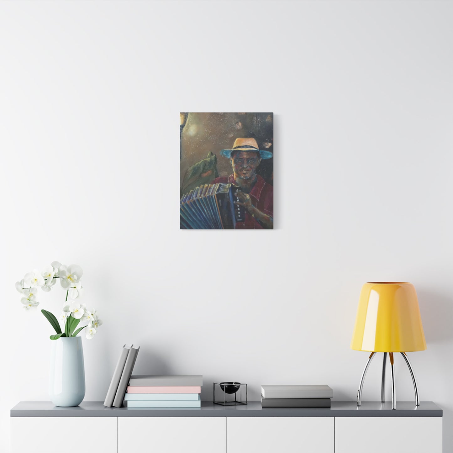 "Acordionista" Print on Matte Canvas - Merengue, Blues, Jazz Musician | Stretched 1.25" Wall Art