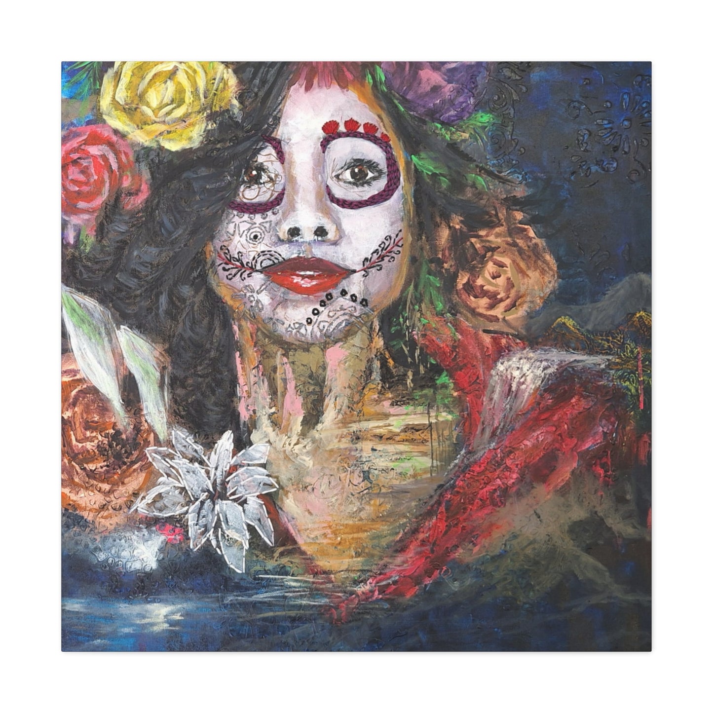 "Night Sugar" Print on Matte Canvas - Soulful Woman Sugarskull | Stretched 1.25" Wall Art