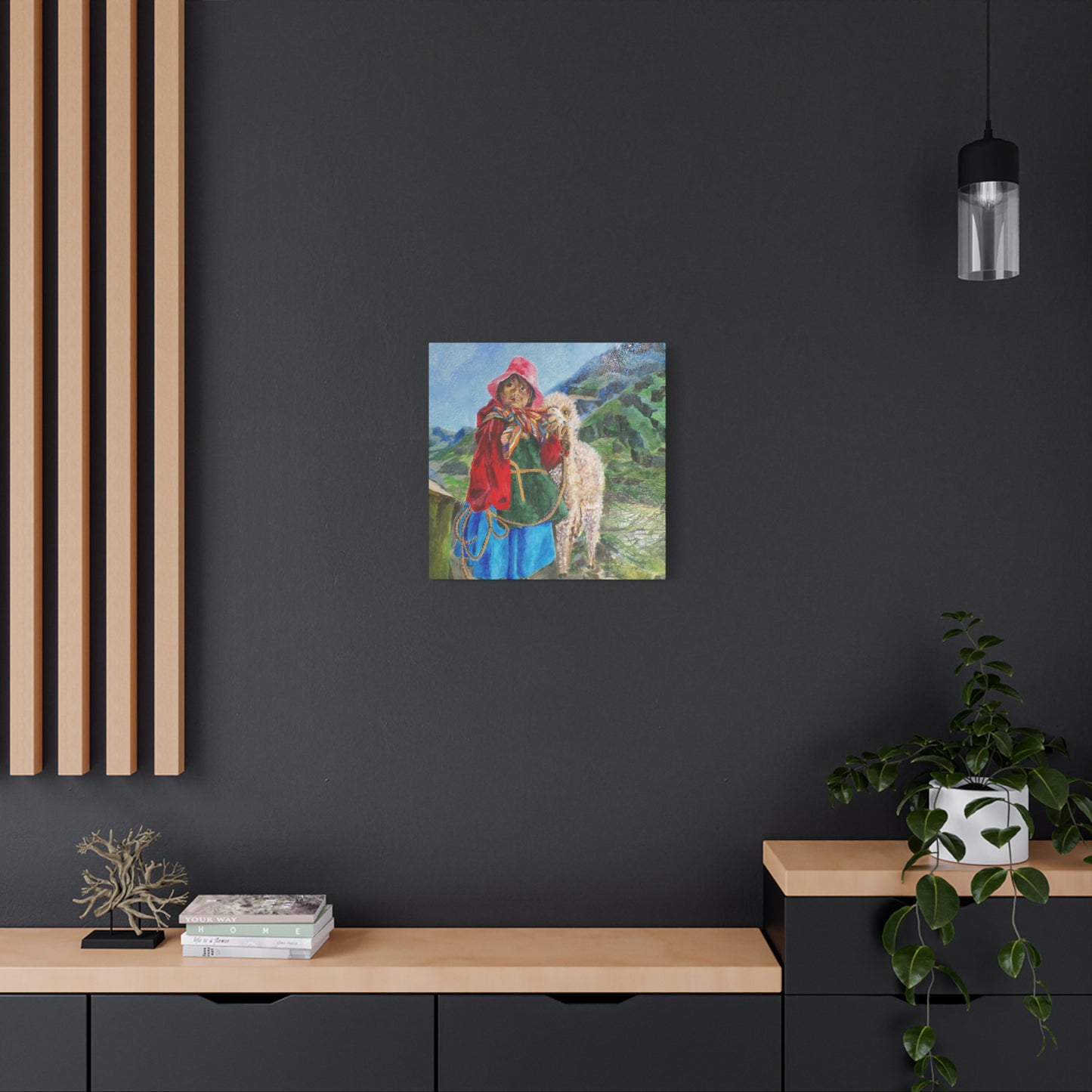 "Maria Had A Little Llama" Print on Matte Canvas - Child From The Andes | Stretched 1.25" Wall Art