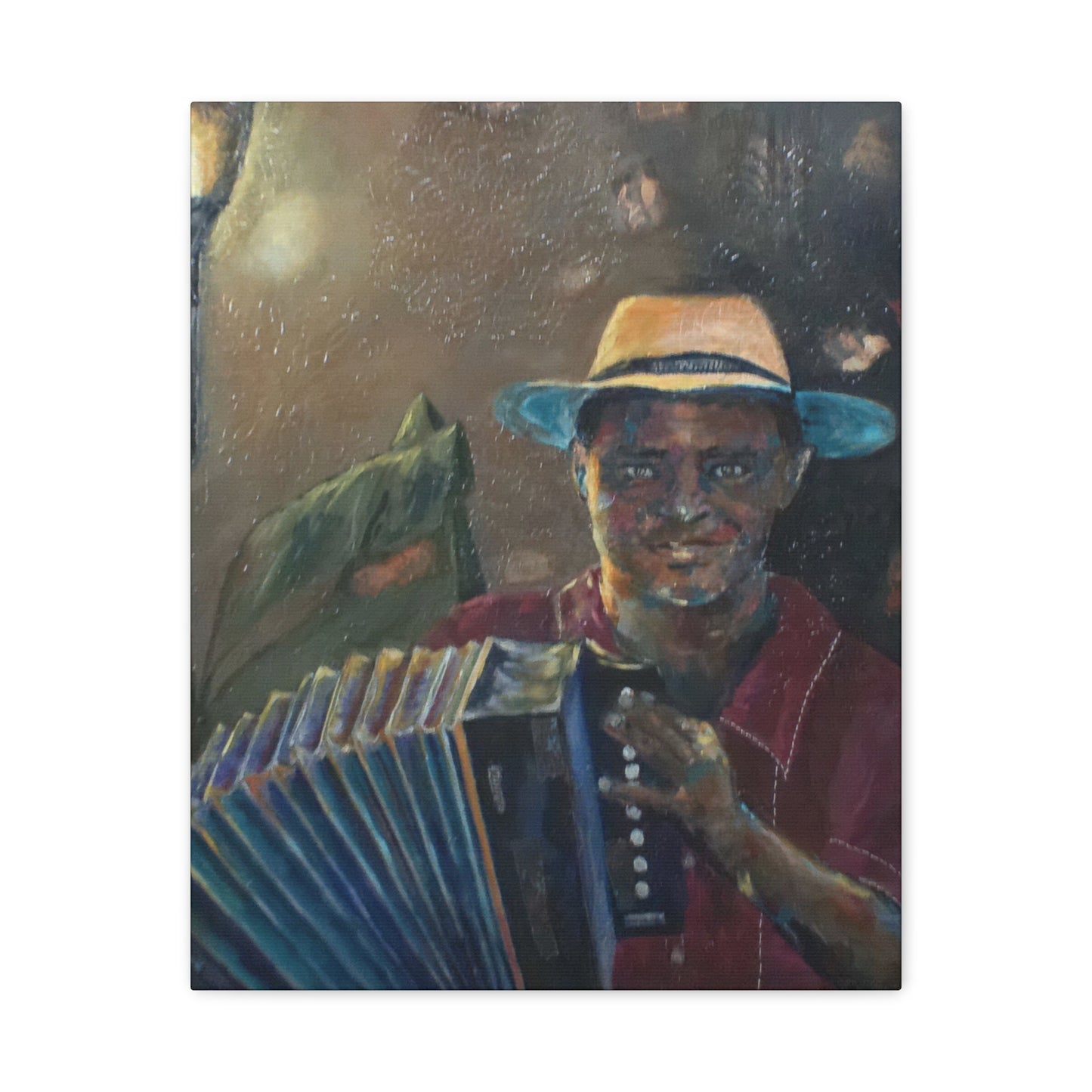 "Acordionista" Print on Matte Canvas - Merengue, Blues, Jazz Musician | Stretched 1.25" Wall Art