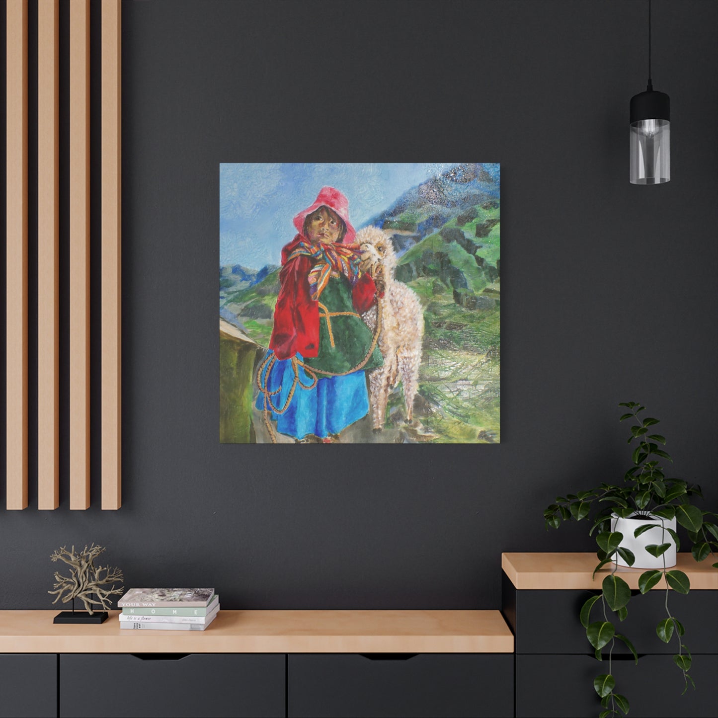 "Maria Had A Little Llama" Print on Matte Canvas - Child From The Andes | Stretched 1.25" Wall Art