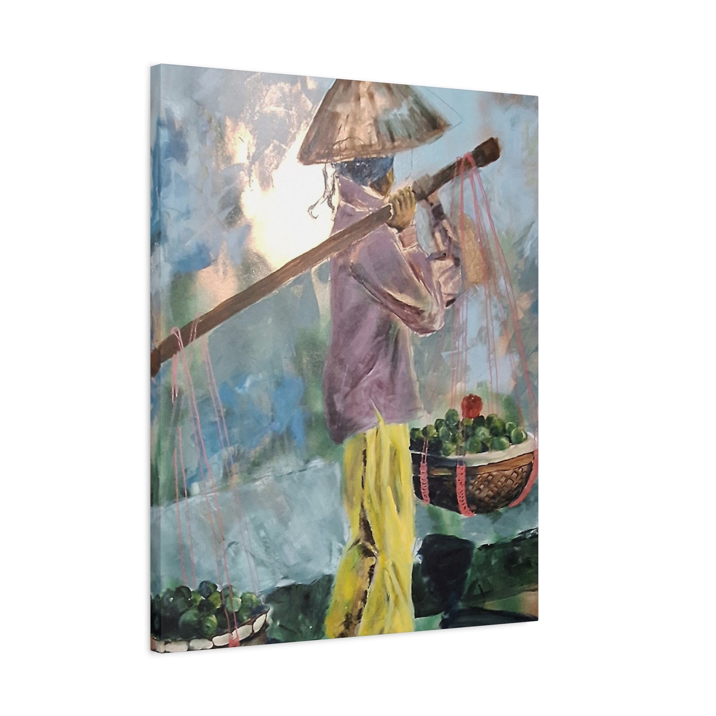 "Life Gave Her Lemons" Print on Matte Canvas - Asian Woman at the Market | Stretched 1.25" Wall Art
