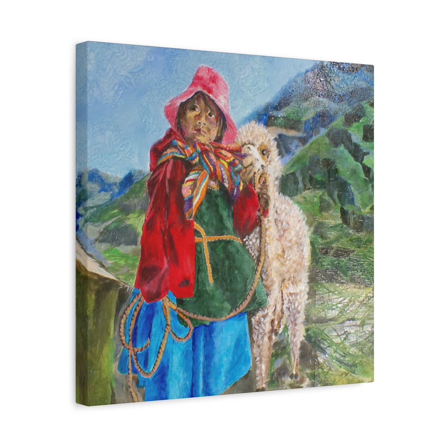 "Maria Had A Little Llama" Print on Matte Canvas - Child From The Andes | Stretched 1.25" Wall Art