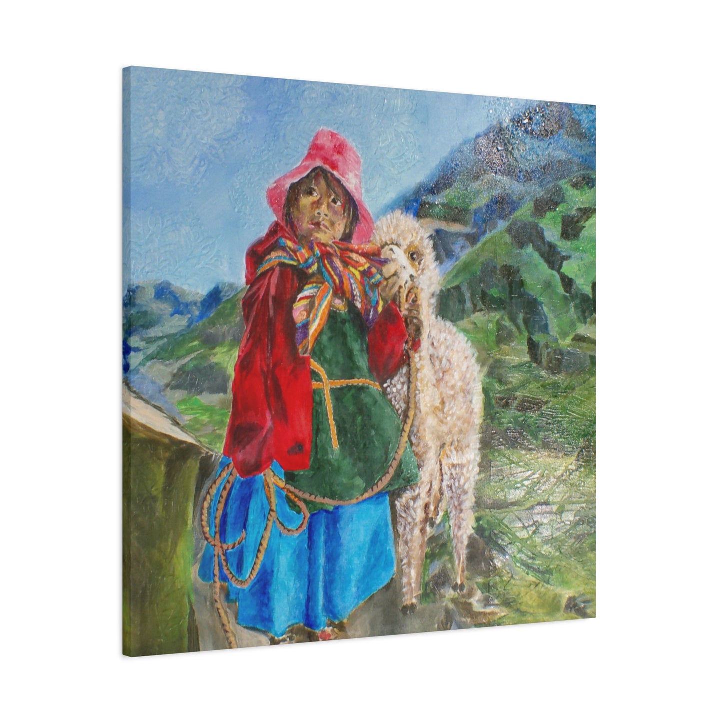 "Maria Had A Little Llama" Print on Matte Canvas - Child From The Andes | Stretched 1.25" Wall Art