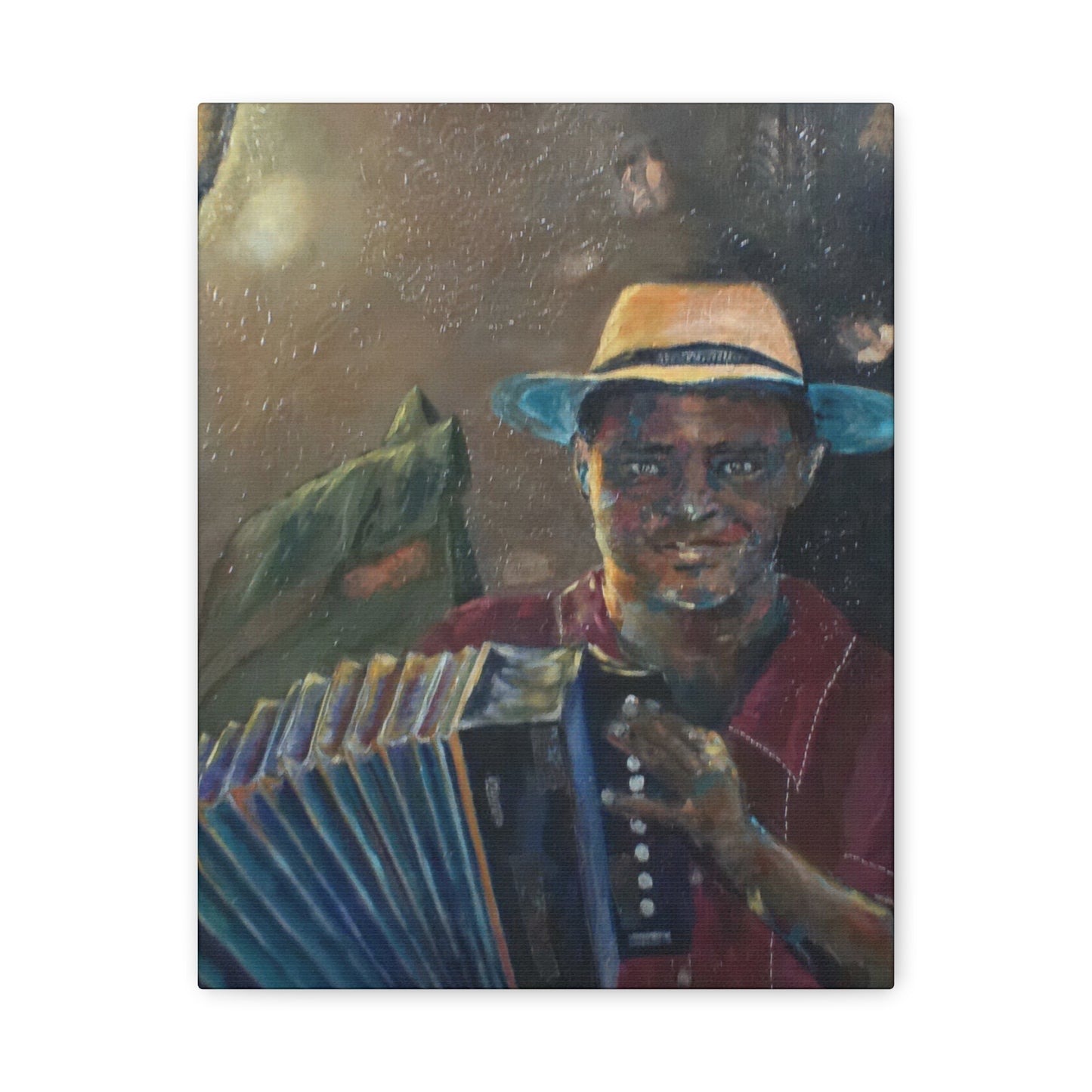 "Acordionista" Print on Matte Canvas - Merengue, Blues, Jazz Musician | Stretched 1.25" Wall Art