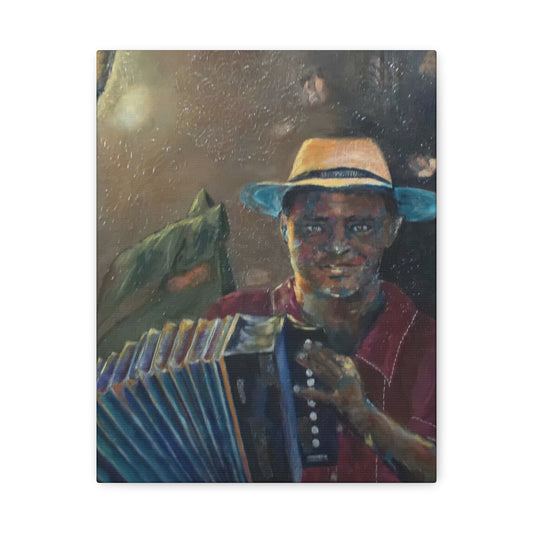 "Acordionista" Print on Matte Canvas - Merengue, Blues, Jazz Musician | Stretched 1.25" Wall Art