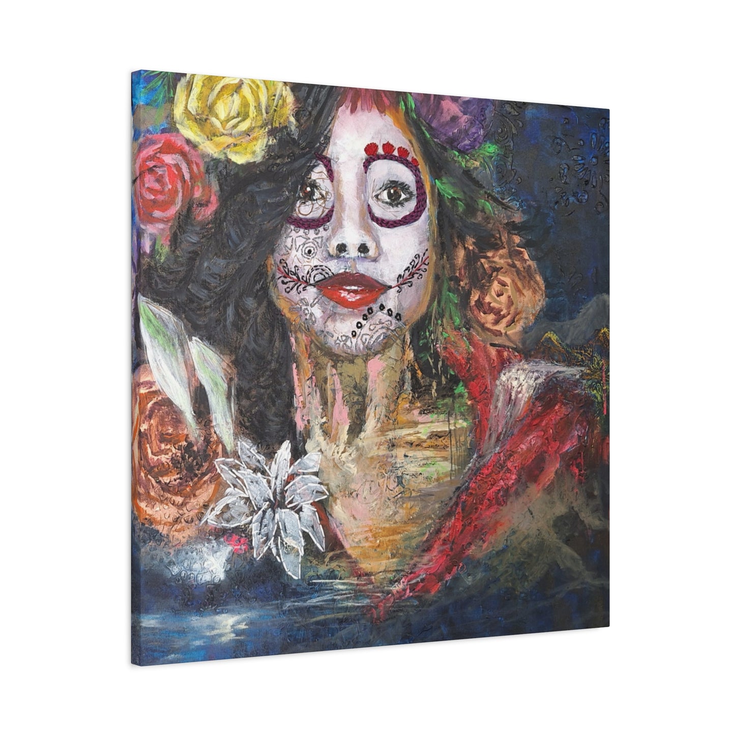 "Night Sugar" Print on Matte Canvas - Soulful Woman Sugarskull | Stretched 1.25" Wall Art