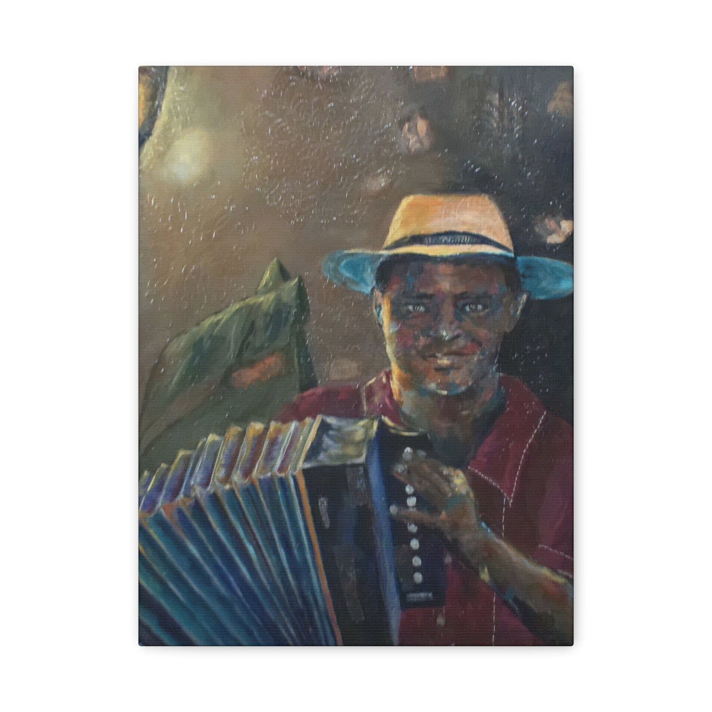 "Acordionista" Print on Matte Canvas - Merengue, Blues, Jazz Musician | Stretched 1.25" Wall Art