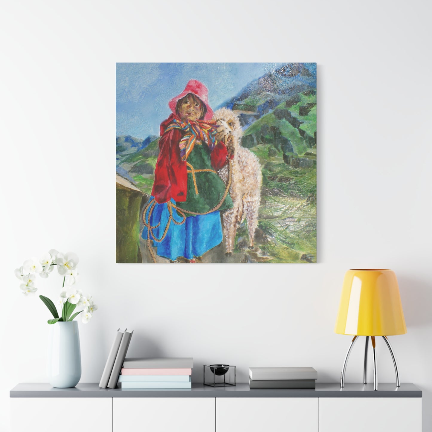 "Maria Had A Little Llama" Print on Matte Canvas - Child From The Andes | Stretched 1.25" Wall Art