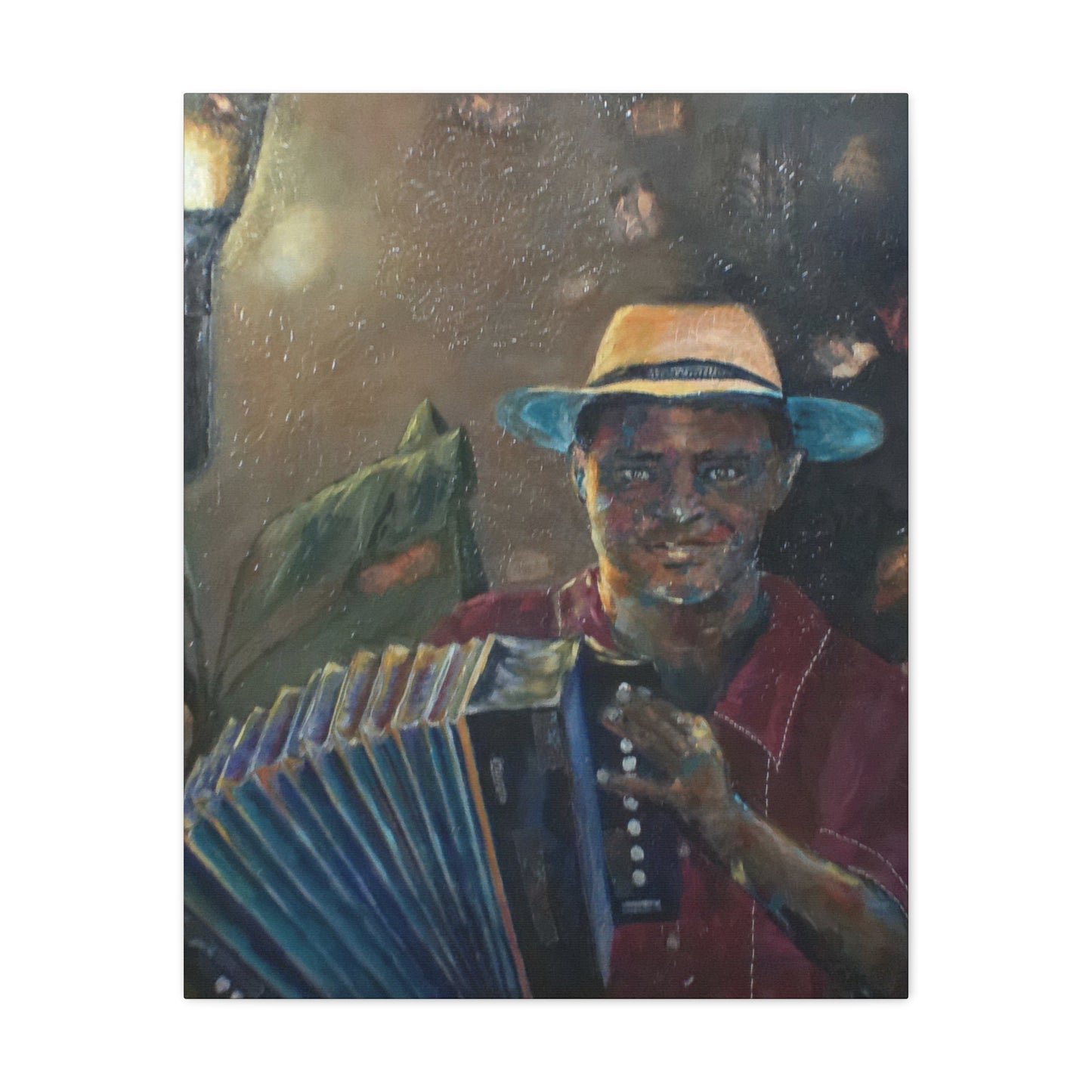 "Acordionista" Print on Matte Canvas - Merengue, Blues, Jazz Musician | Stretched 1.25" Wall Art