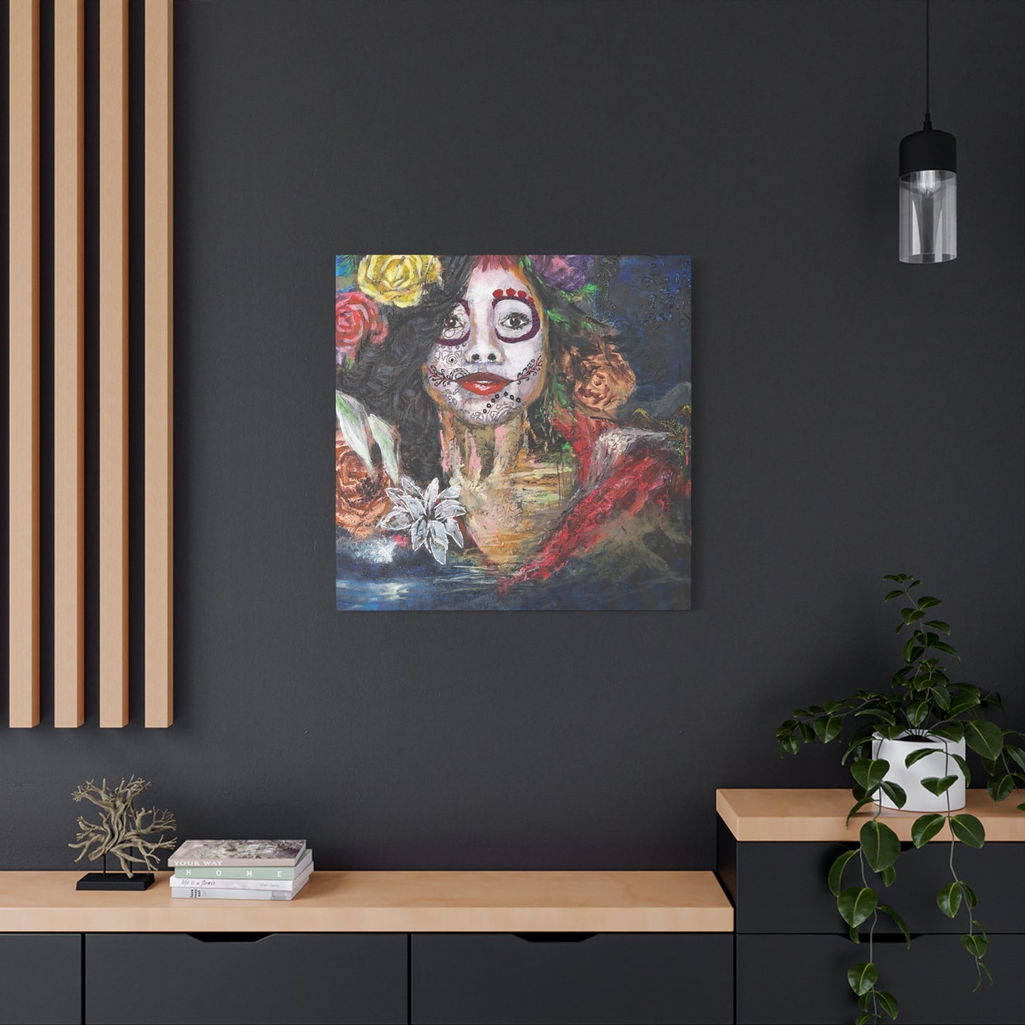 "Night Sugar" Print on Matte Canvas - Soulful Woman Sugarskull | Stretched 1.25" Wall Art