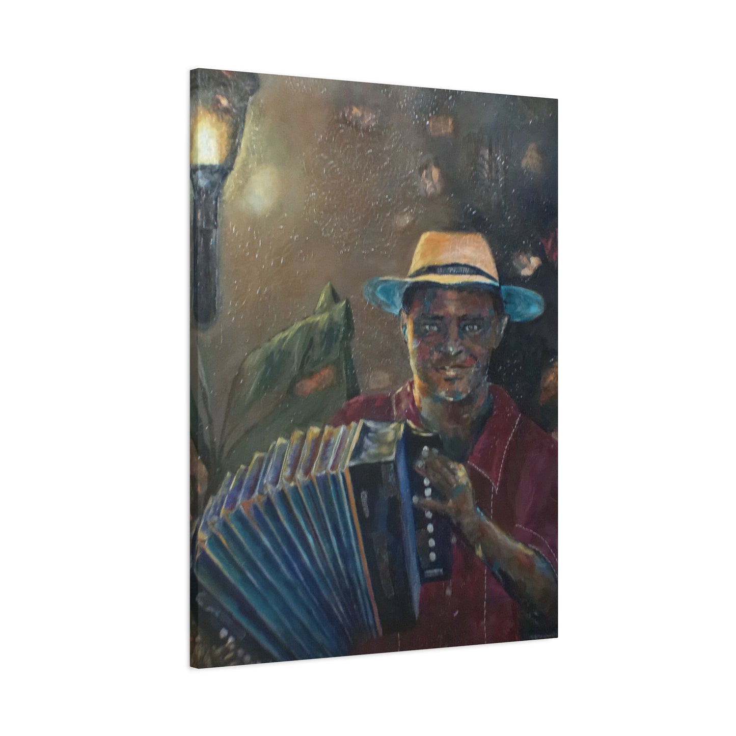 "Acordionista" Print on Matte Canvas - Merengue, Blues, Jazz Musician | Stretched 1.25" Wall Art