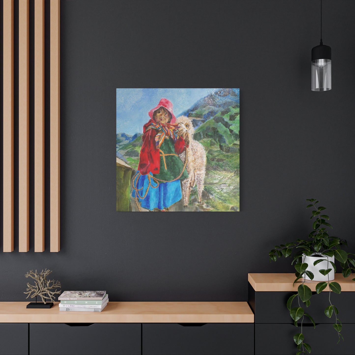"Maria Had A Little Llama" Print on Matte Canvas - Child From The Andes | Stretched 1.25" Wall Art