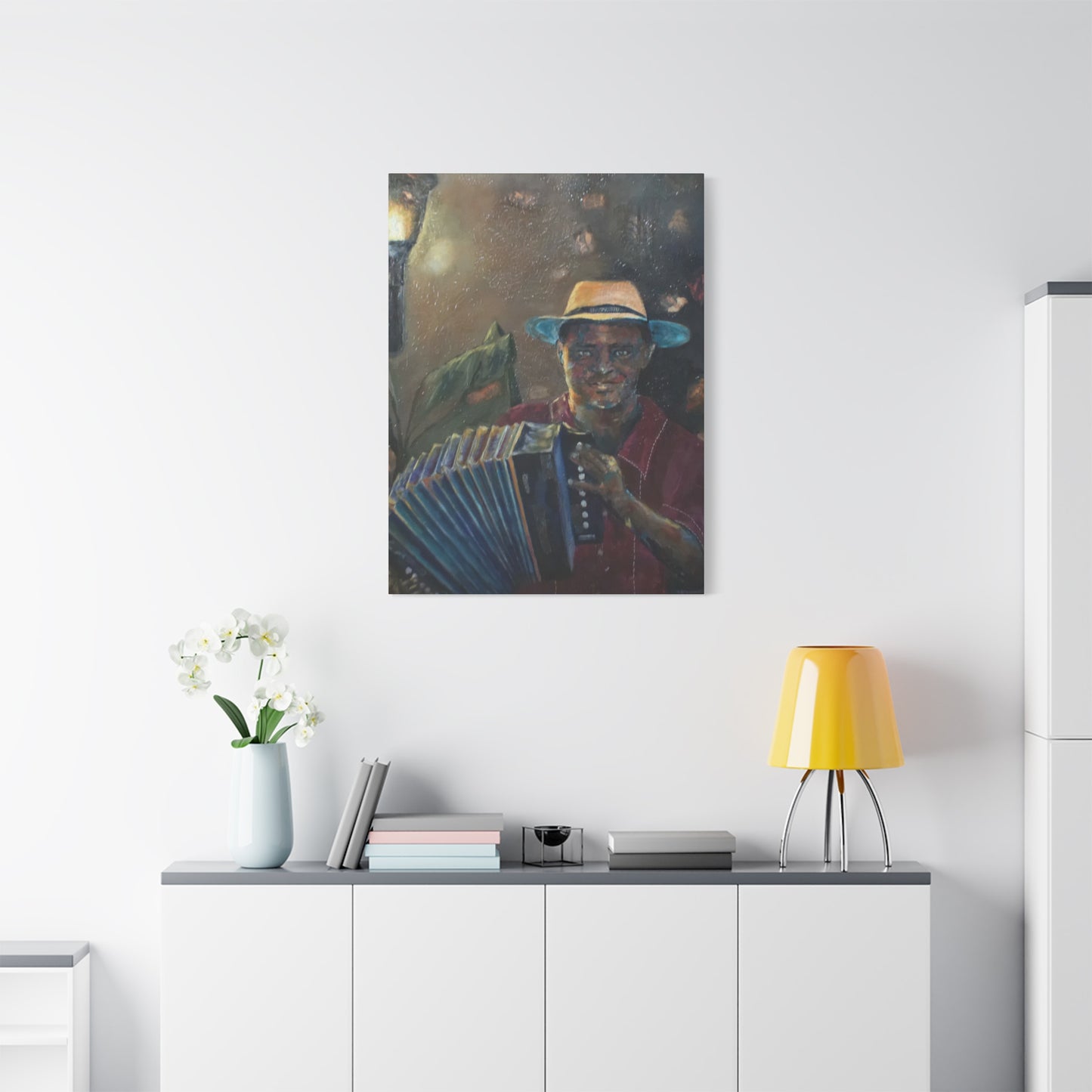 "Acordionista" Print on Matte Canvas - Merengue, Blues, Jazz Musician | Stretched 1.25" Wall Art